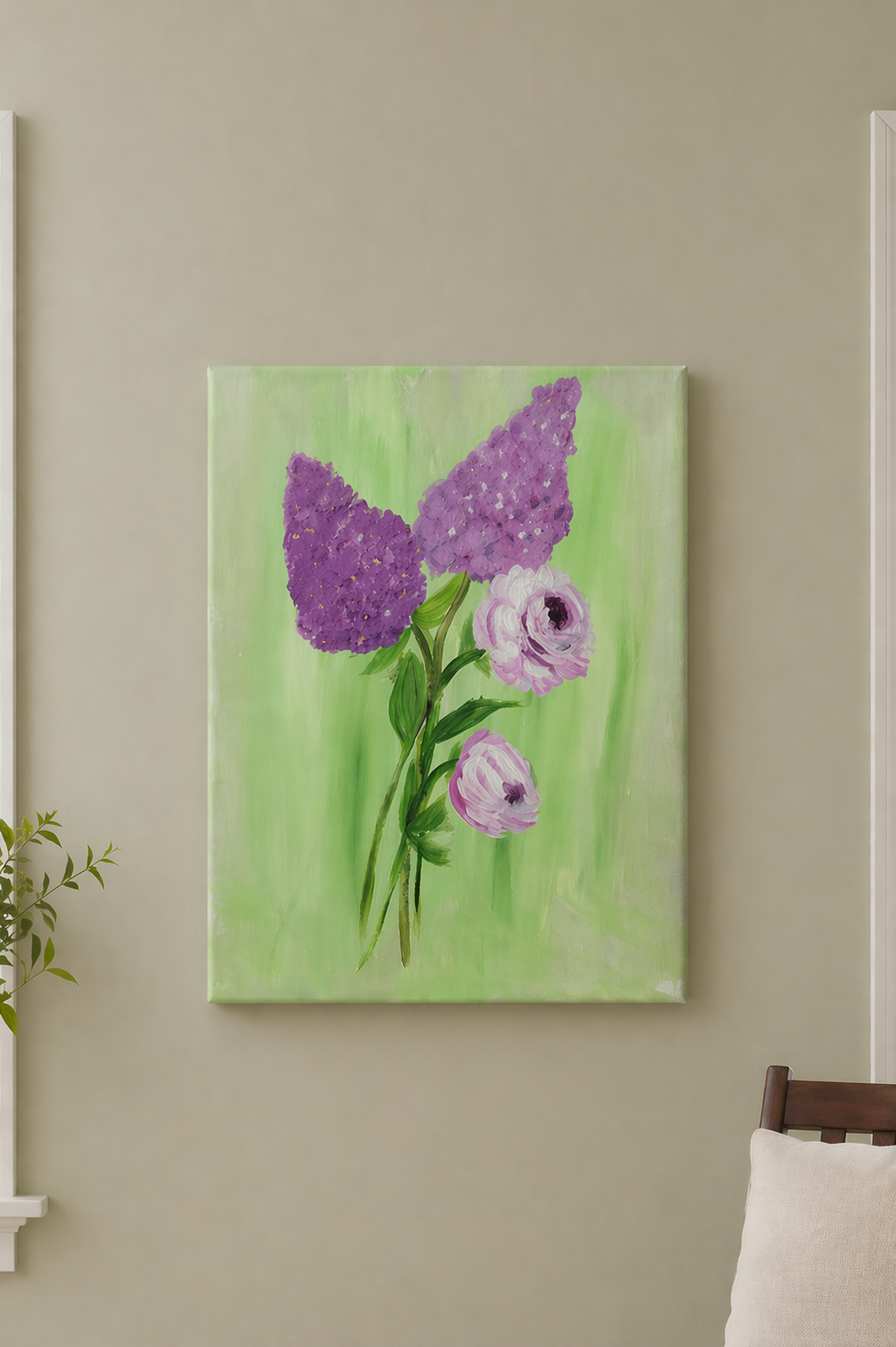 Whispers of Lilac – Hand Painted Lilacs & Peonies Canvas Art