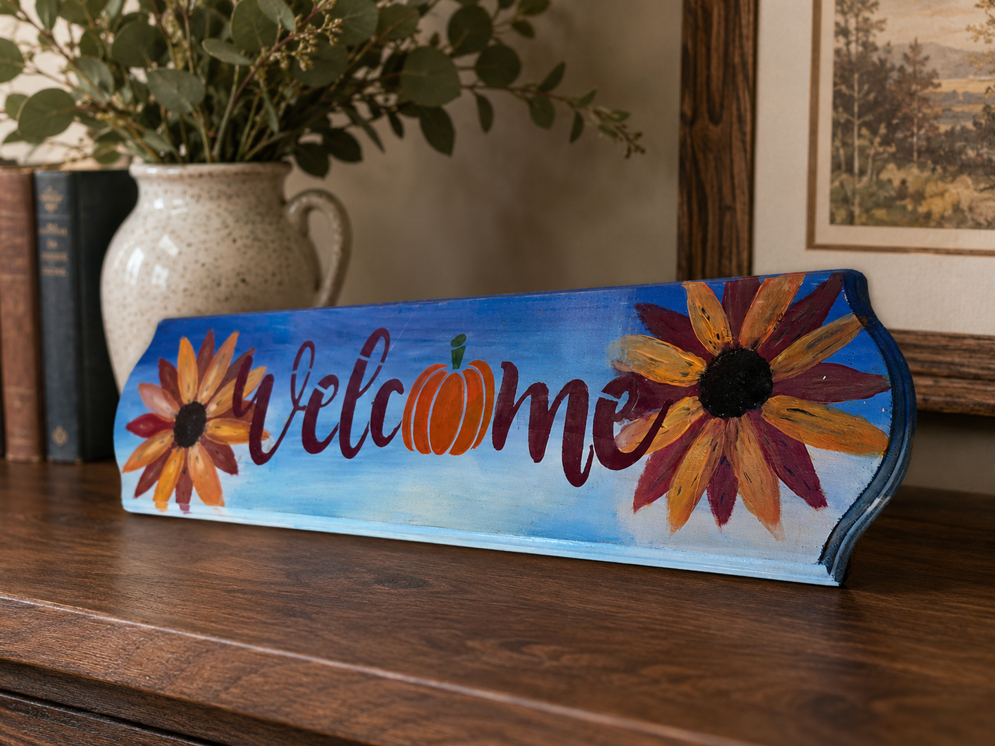 Autumn Bloom Welcome hand painted pumpkin welcome sign.png