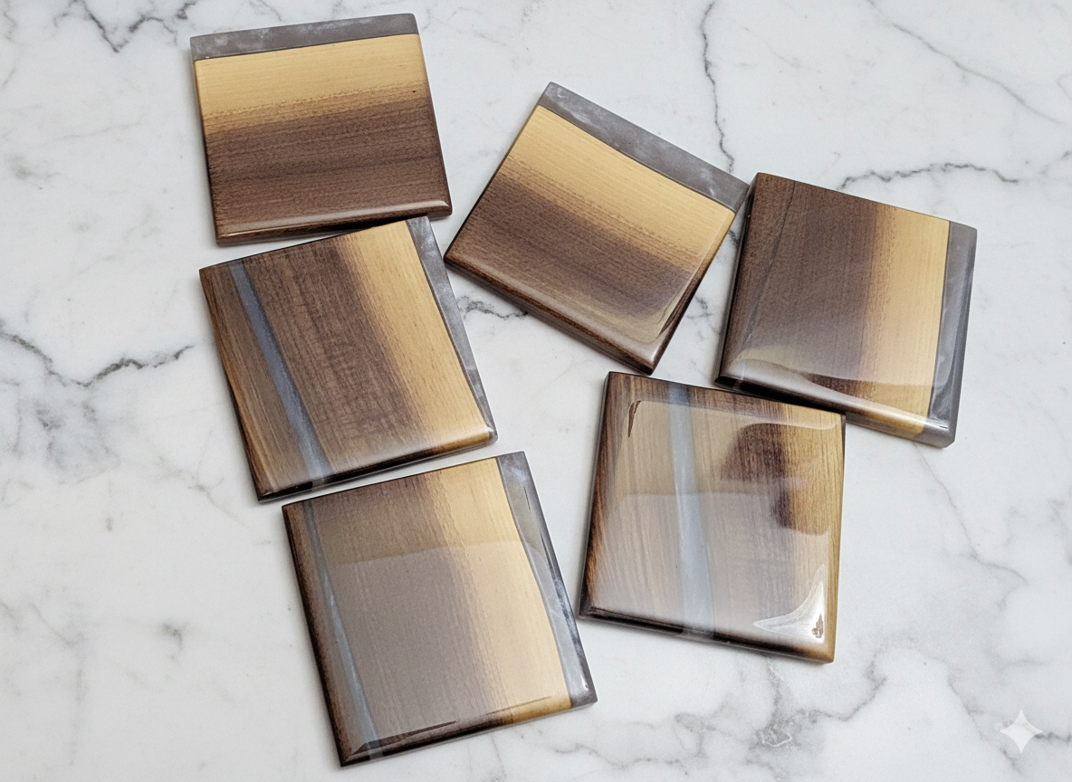 Silver River Epoxy and wood coaster sets