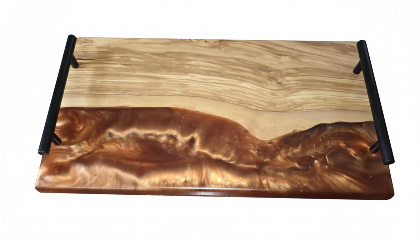 Desert Ember olivewood and copper resin charcuterie board