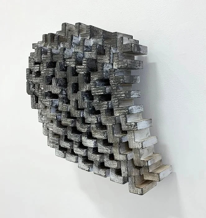 Thomas Sleet
Integration Migration, 2018
Wood, acrylic paint, and charring
17 1/16 x 16 7/16 x 7 15/16 in. (43.2 x 41.9 x 20.3 cm)