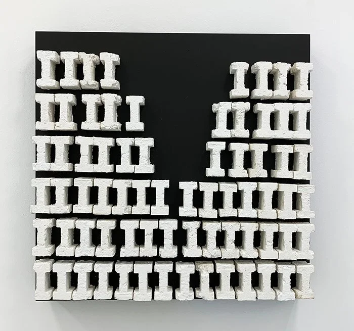 Thomas Sleet
Mountain Temple, 2019
Wood, acrylic paint, charring, and shoe polish
32 1/16 x 32 15/16 x 6 7/16 in. (81.3 x 83.8 x 16.5 cm)