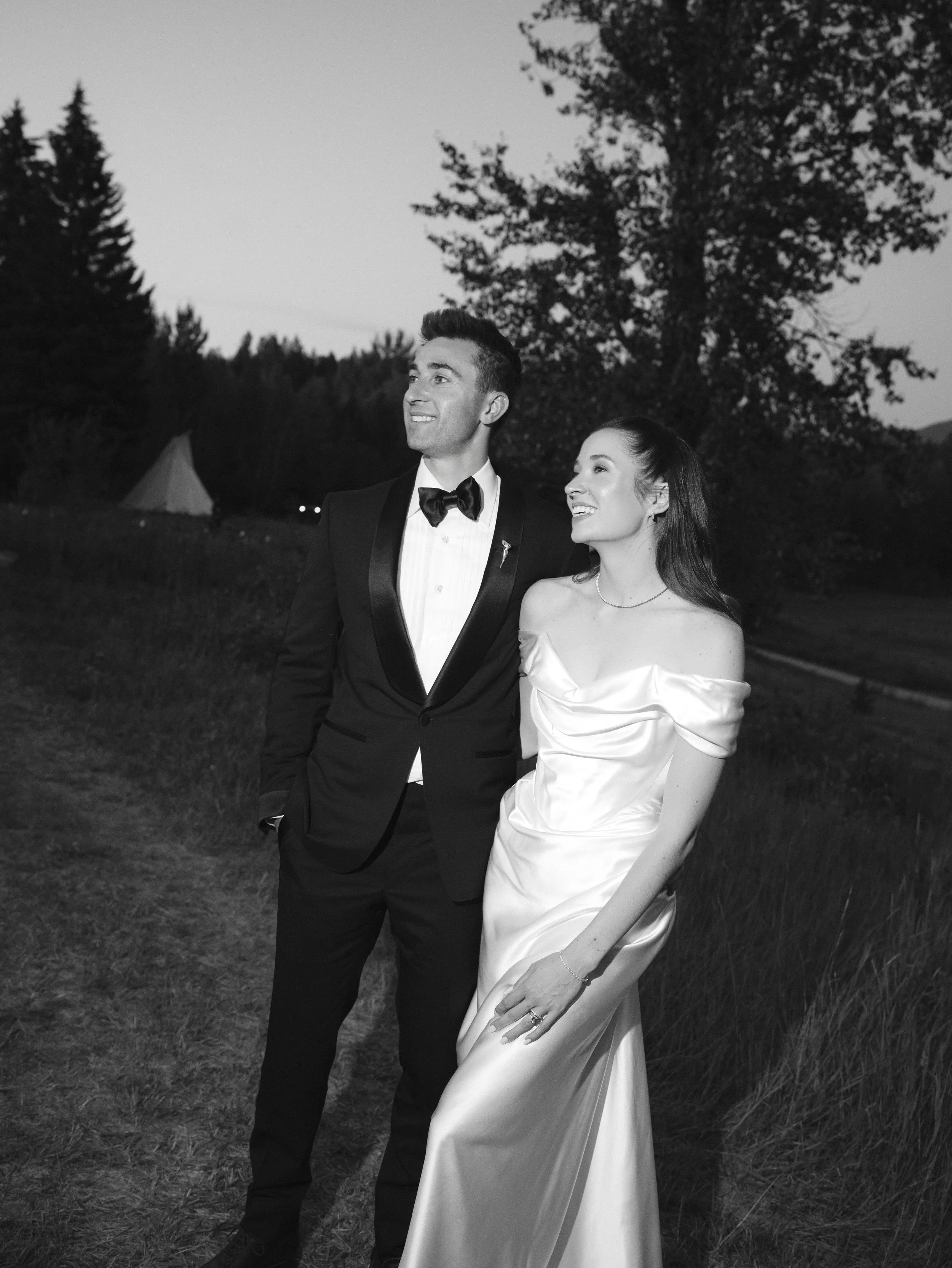 Black and white bridal portraits, in Montana