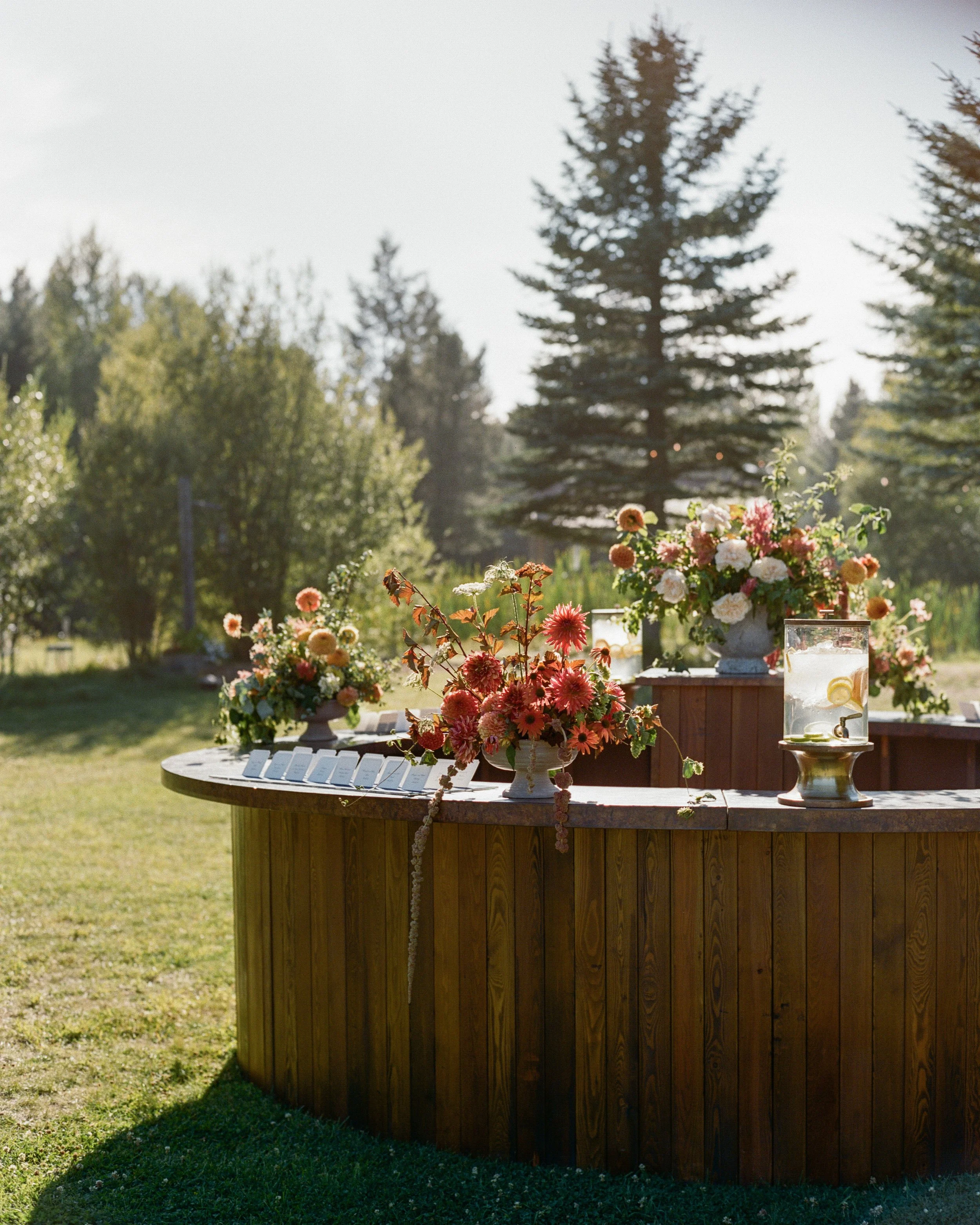 Alfresco cocktail hour bar in the mountains of Montana