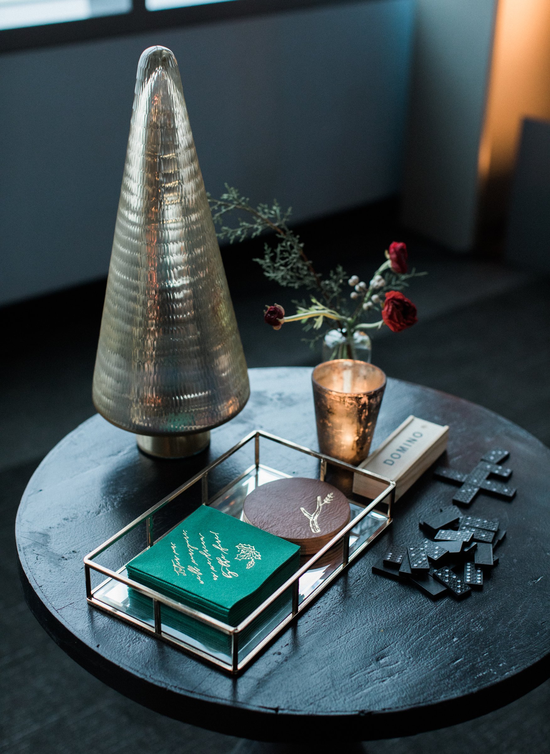 bay-area-corporate-holiday-party-champagne-tray-mercury-glass-christmas-tree-domino-set-holiday-lounge-vignette-leather-coasters.jpg