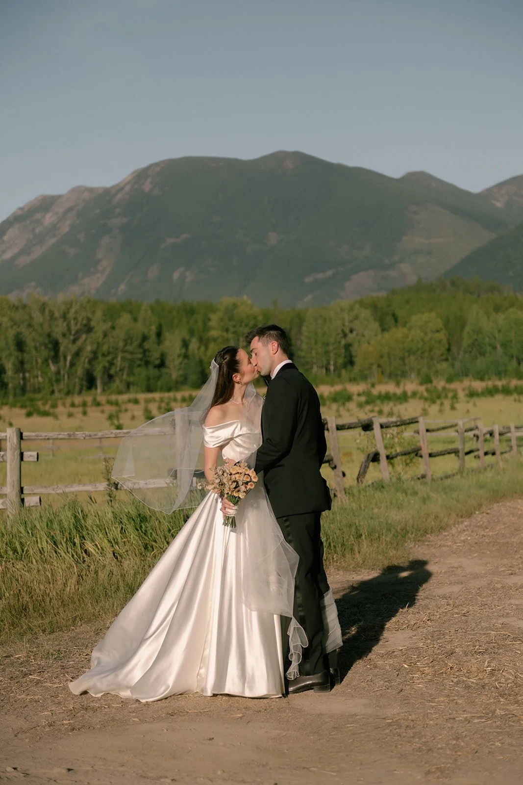 Bride and groom in Whitefish, Montana