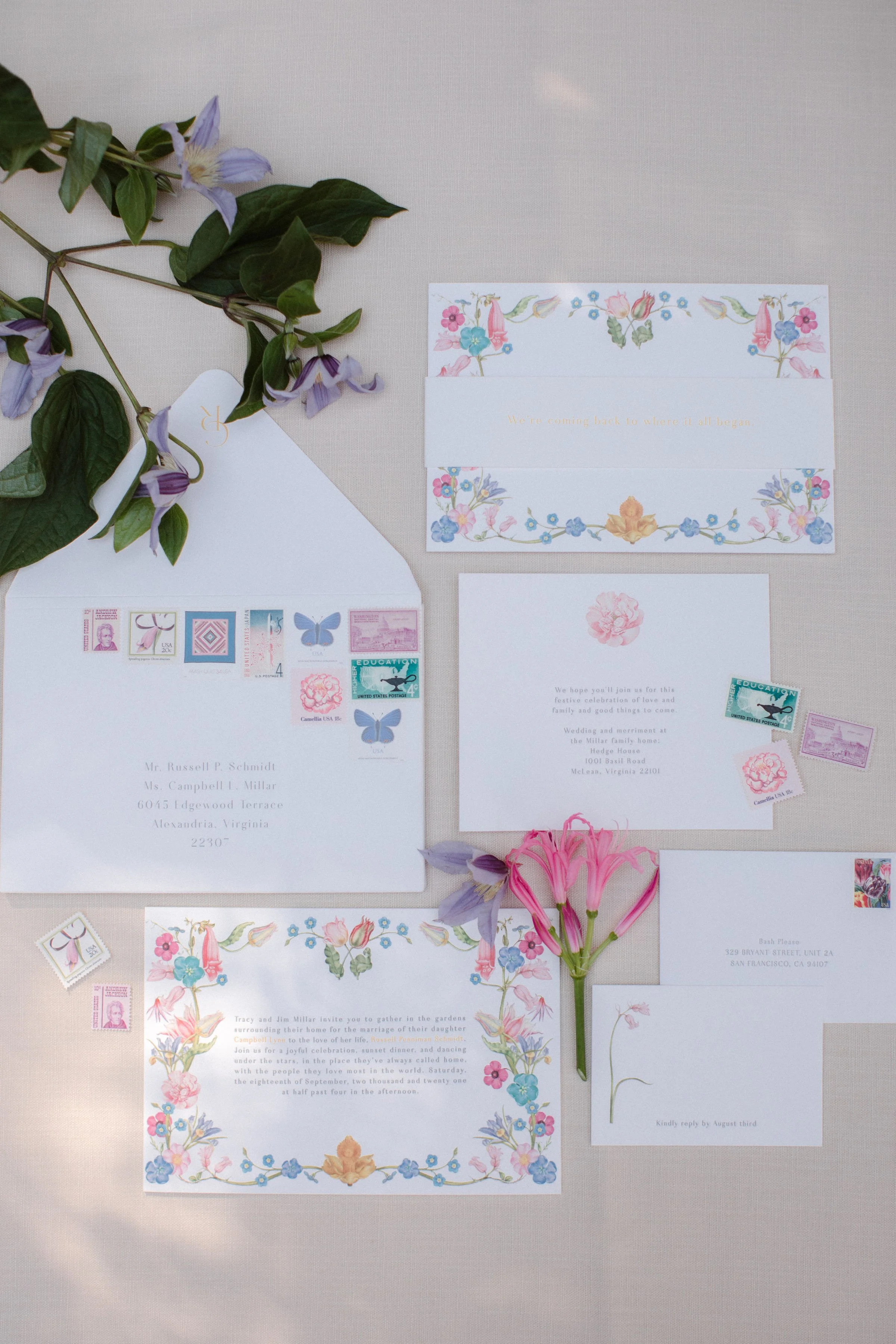 Colorful McLean, Virginia Wedding invitation suite