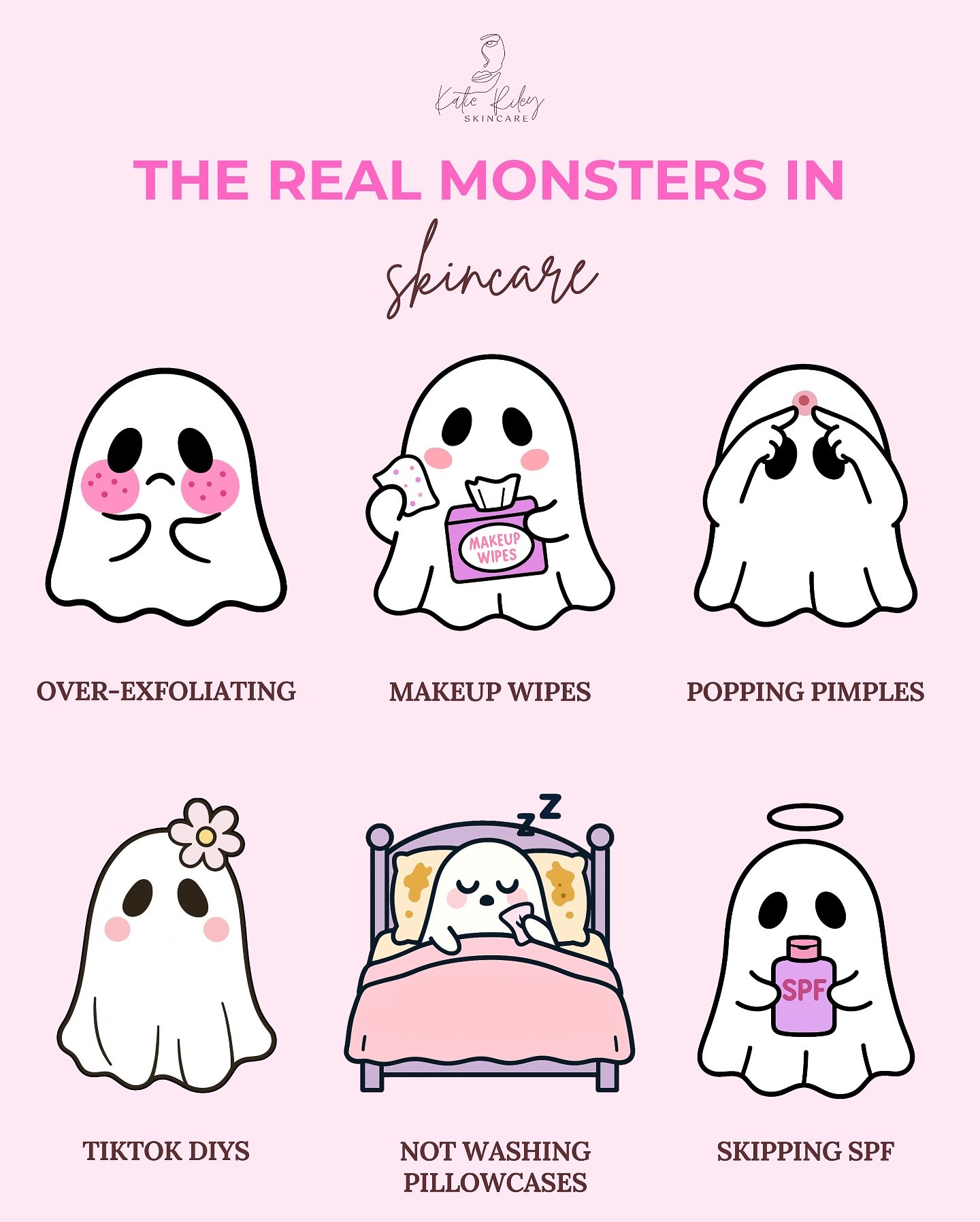 The real skincare villains aren&rsquo;t hiding under your bed, they&rsquo;re lurking in your bathroom cabinet 👀

👻 Over-exfoliating
👻 Using makeup wipes
👻 Popping pimples
👻 Trusting TikTok DIYs
👻 Not washing pillowcases
👻 Skipping SPF

This sp