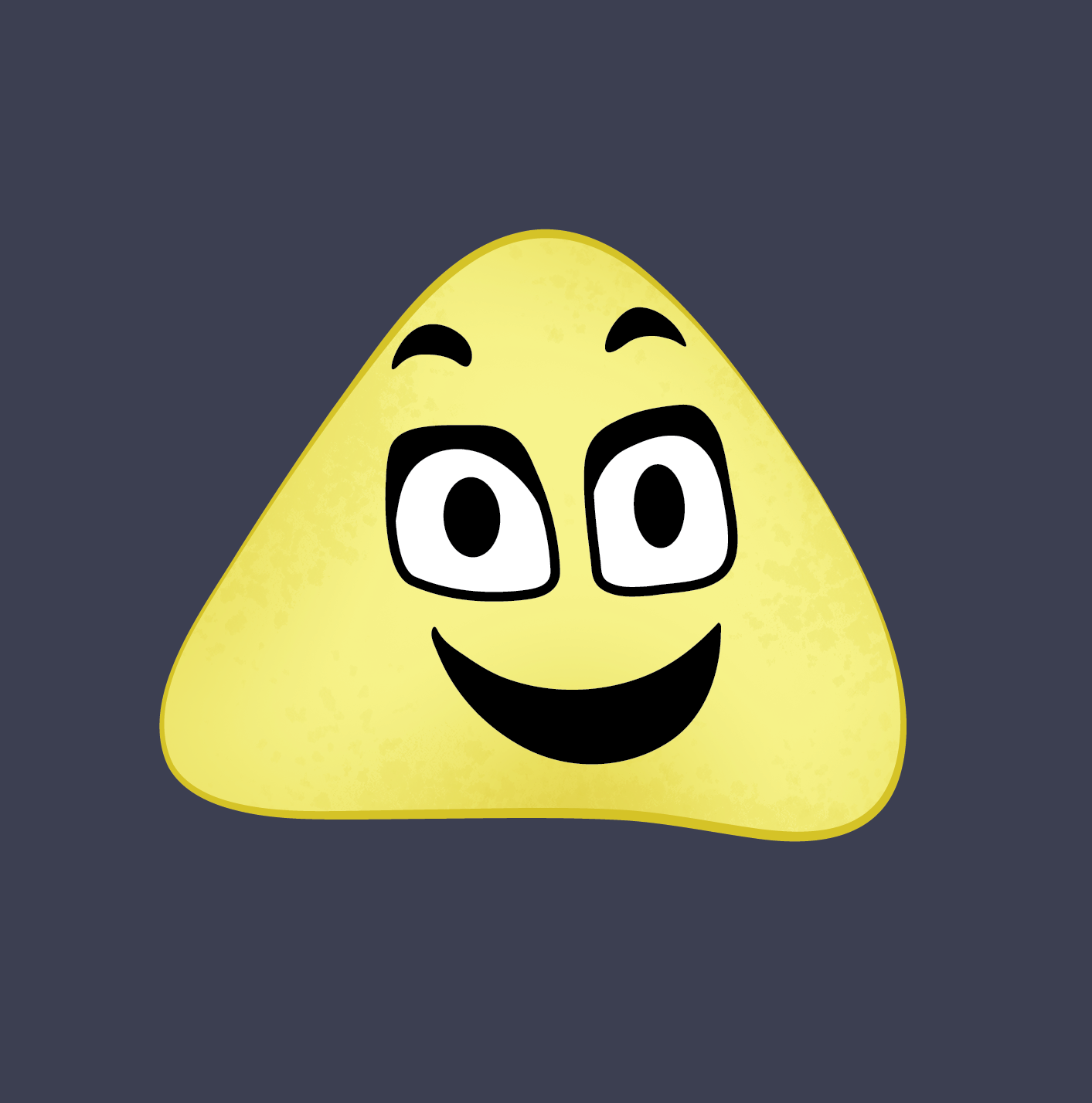 A rounded triangle shape, with a smiley face.