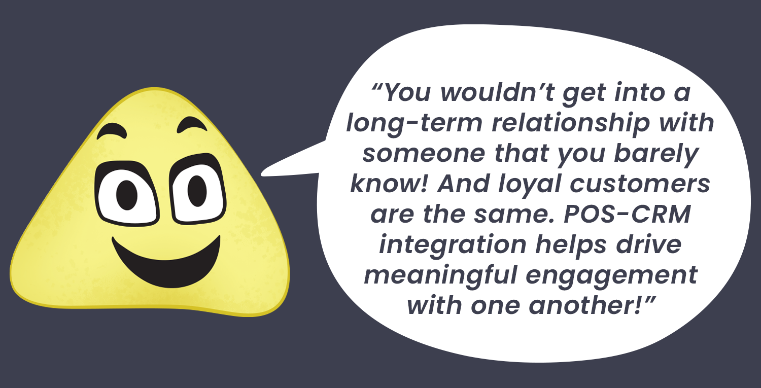A yellow triangle character giving his thought about POS-CRM integration