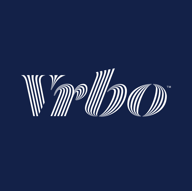 Vrbo logo white on blue