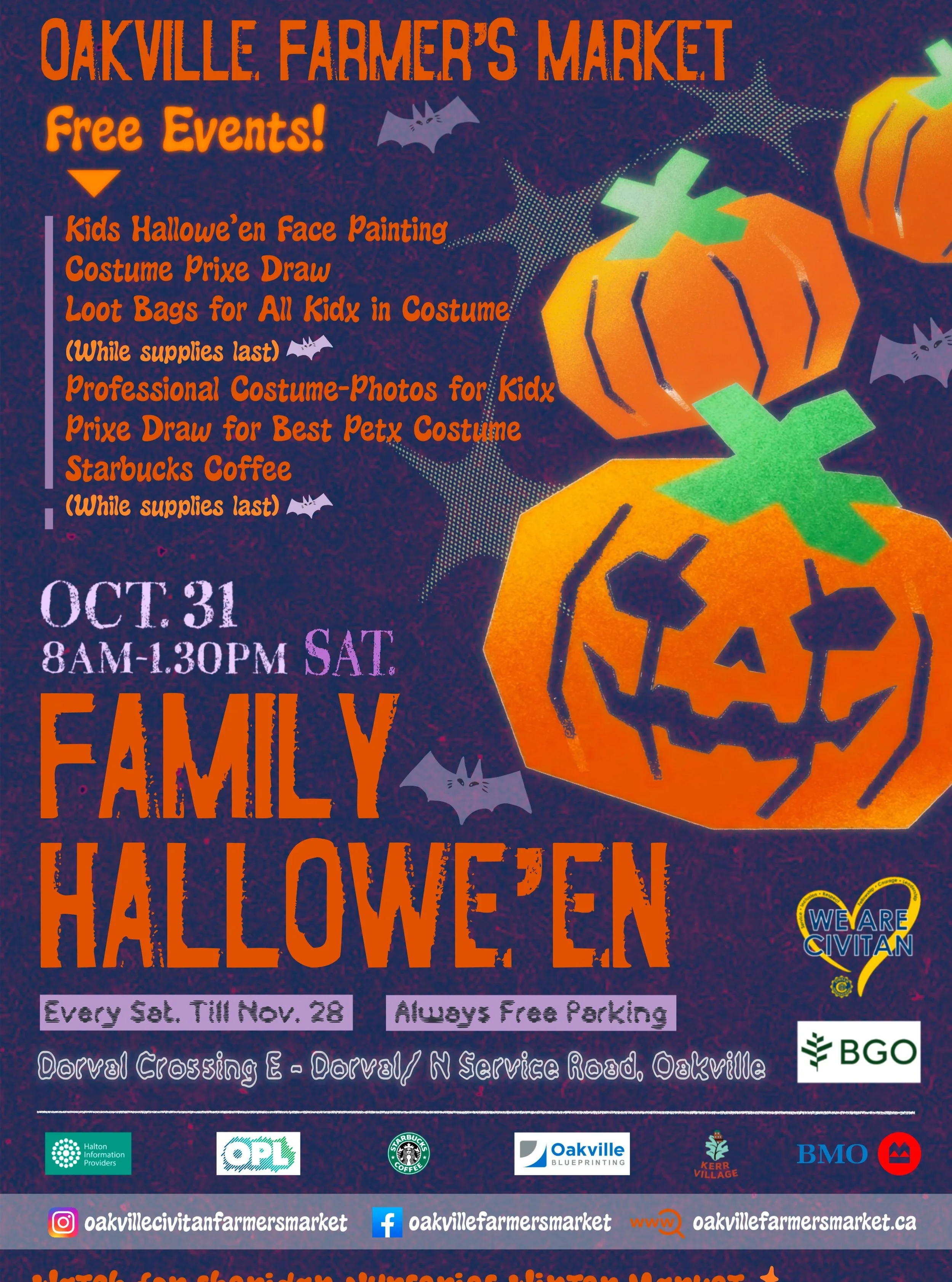 🎃👻 IT&rsquo;S OFFICIAL!! HALLOWEEN AT OAKVILLE FARMERS MARKET! 📸🍬

Get those costumes ready! Professional Halloween costume photos are coming to the Oakville Farmers Market, taken by yours truly at Andrew Kerfoot Photography!

📸 FREE PROFESSIONA