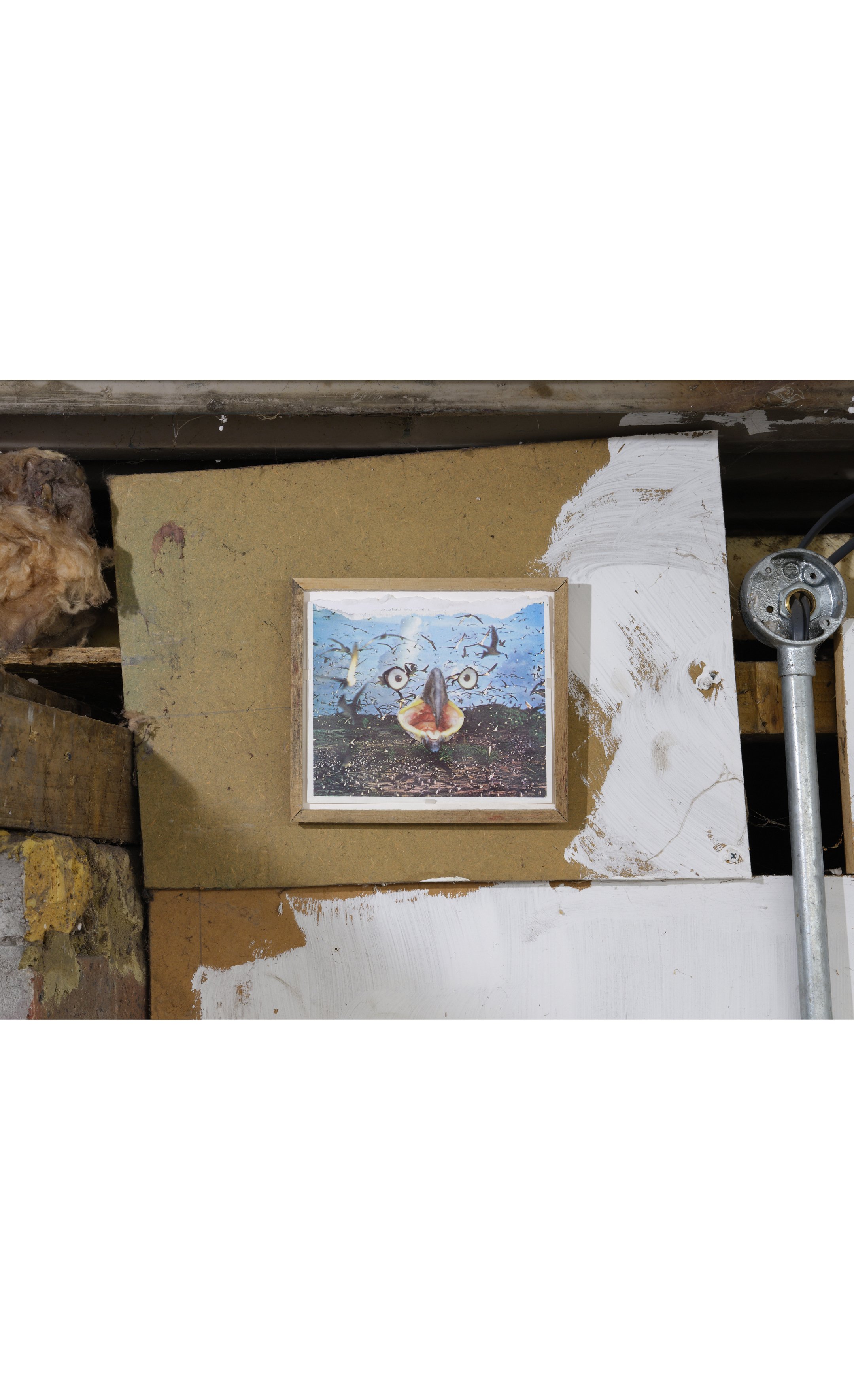 Scratches, Collage on paper in found-wood frame, 18cm x 16cm, 2023