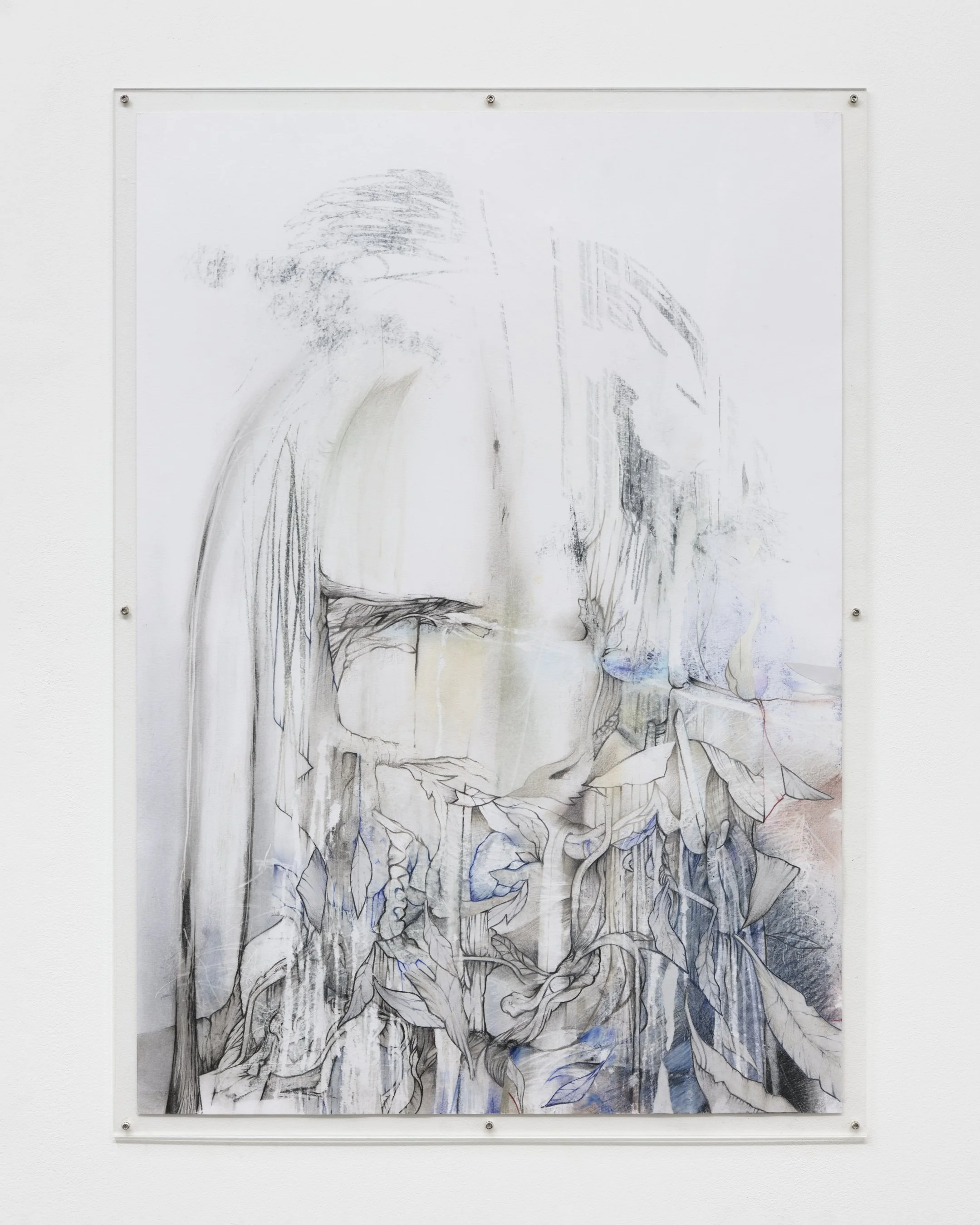 Bridges, Pencil and ink on distressed card in acrycast with security screws, 88.2cm x 63.4cm, 2020