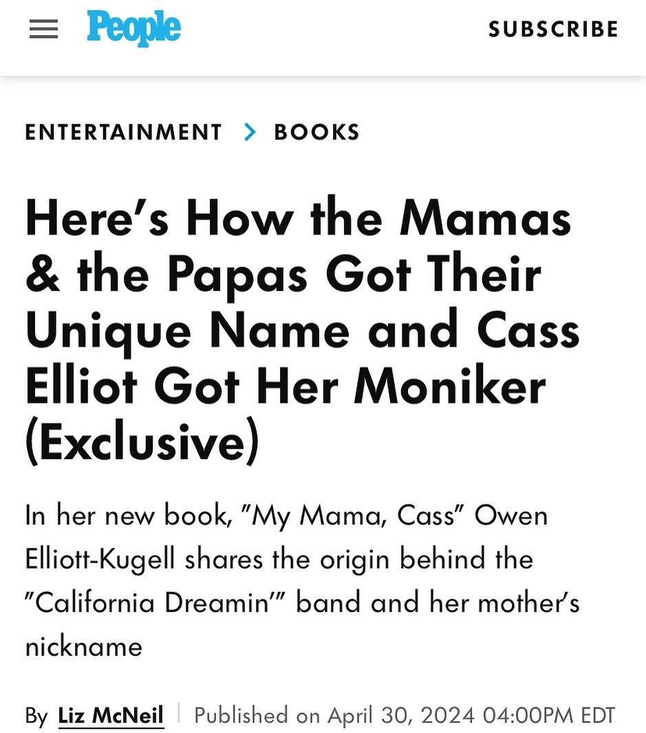 @owenelliot1967 sat down with @people to discuss her new book MY MAMA, CASS, out on May 7th.

In the conversation, Owen discusses some stories about her mom and The Mamas &amp; The Papas. Click the link-in-bio to read the full story!