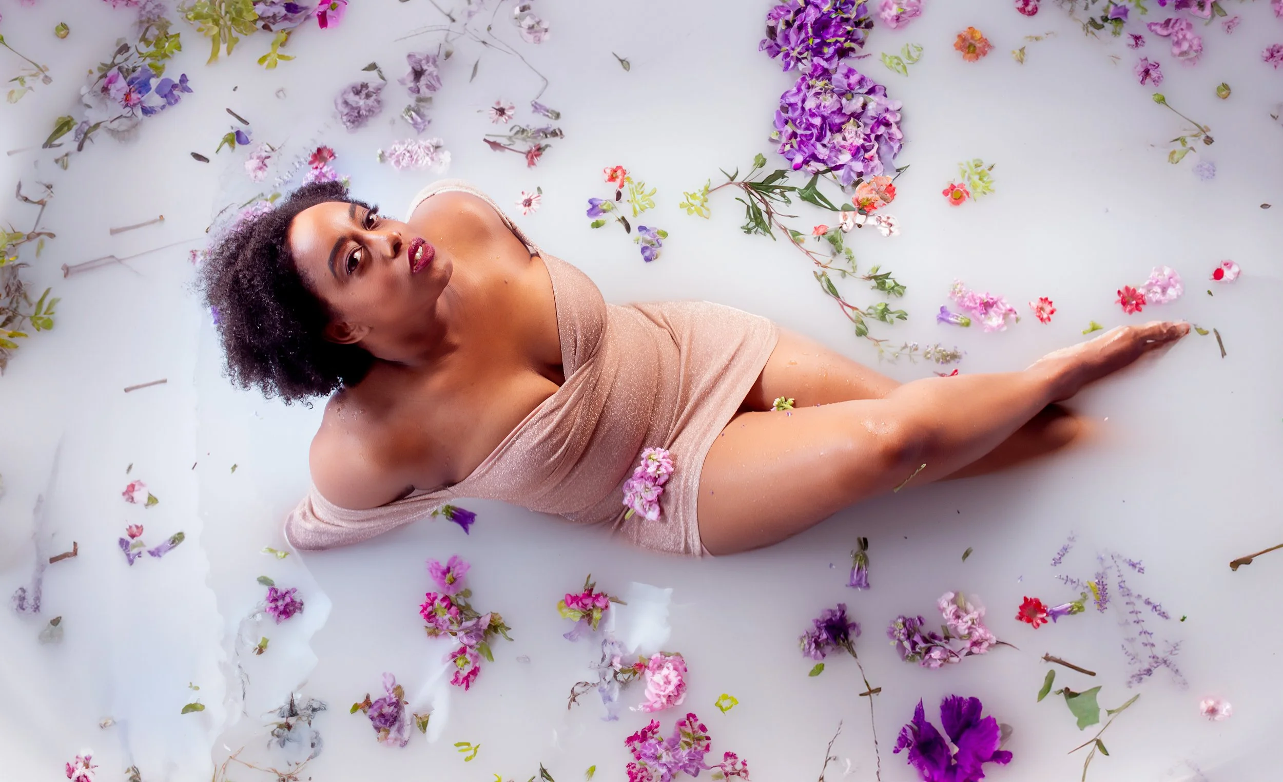 Woman in a milk bath