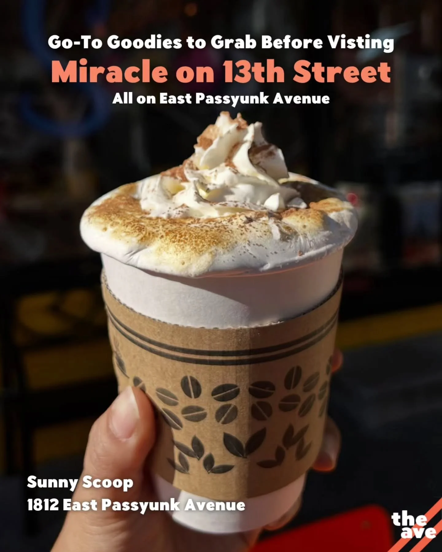 Checking out the lights on @themiracleonsouth13thstreet? 🎶🎄☃️ Hit the Avenue on your way for seasonal sips, holiday treats, and shopping small!

Here&rsquo;s a few of our recommendations:
❤️&zwj;🔥 Try the viral torched marshmallow hot chocolate fr