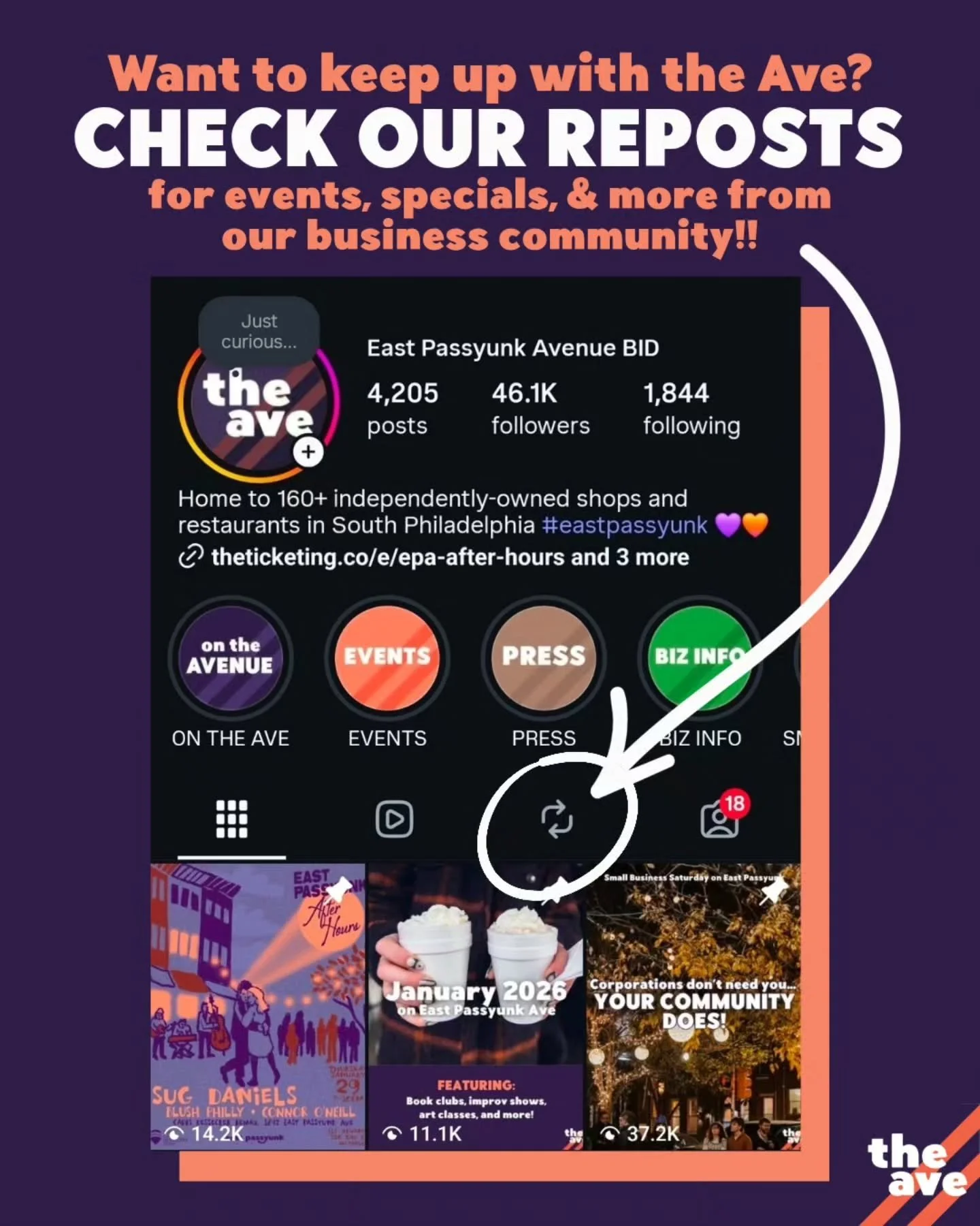 Keep up with the Avenue! 🏃&zwj;♂️🏃&zwj;♂️👇👇

Every month we post an Event Roundup 📅 of workshops, classes, mixers, art shows, pop-ups, &amp; so much more happening on the Avenue! You can find this post pinned to our profile every month! 📌😋 

B