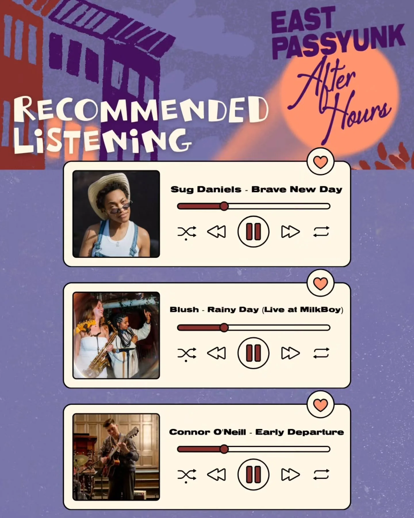 Recommended Listening: East Passyunk After Hours Edition 🎧🌃🎶

Snag your tickets! 🌆 We're throwing a DIY show on Thursday, January 29th! Jam out and explore your neighborhood while supporting late-night business and a vibrant East Passyunk at all 