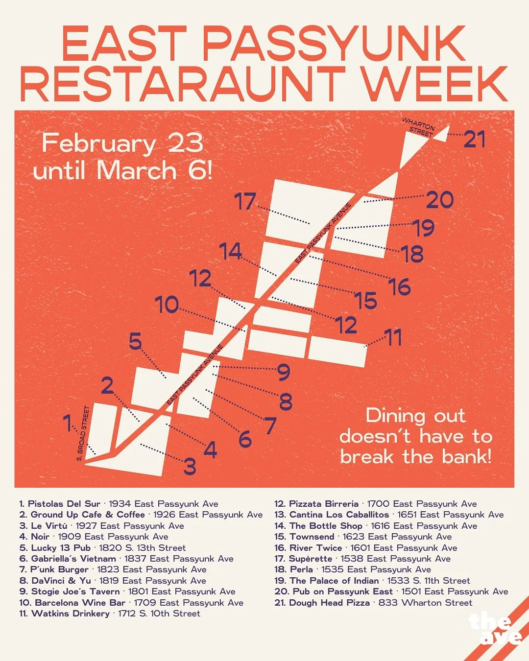 It&rsquo;s time to FEAST up &amp; down the Ave! East Passyunk Restaurant Week is finally here 😋 so check out the amazing eats our neighborhood has to offer including 🟥 $20, 🟧 $40, and 🟪 $60 lunch &amp; dinner deals! 🍲🤑🍝 

Participating busines
