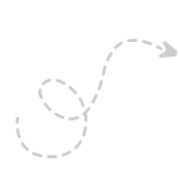 Gray curved dotted arrow pointing right on white background.