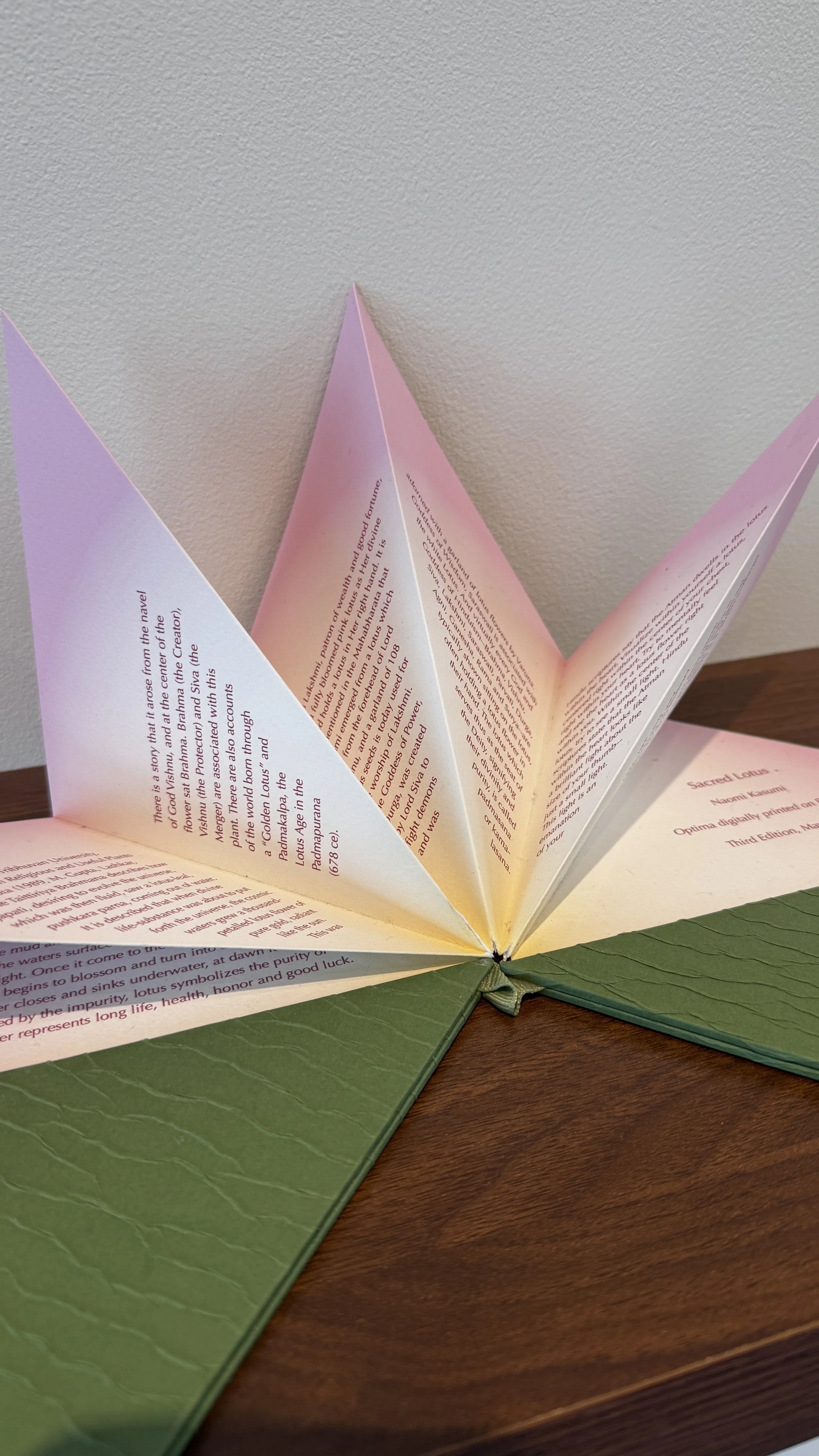  Naomi Kasumi,   Sacred Lotus  , 2008. Mixed media, Paper (Fabriano), decorative paper, Digital print, ribbon. Accordion Book.  