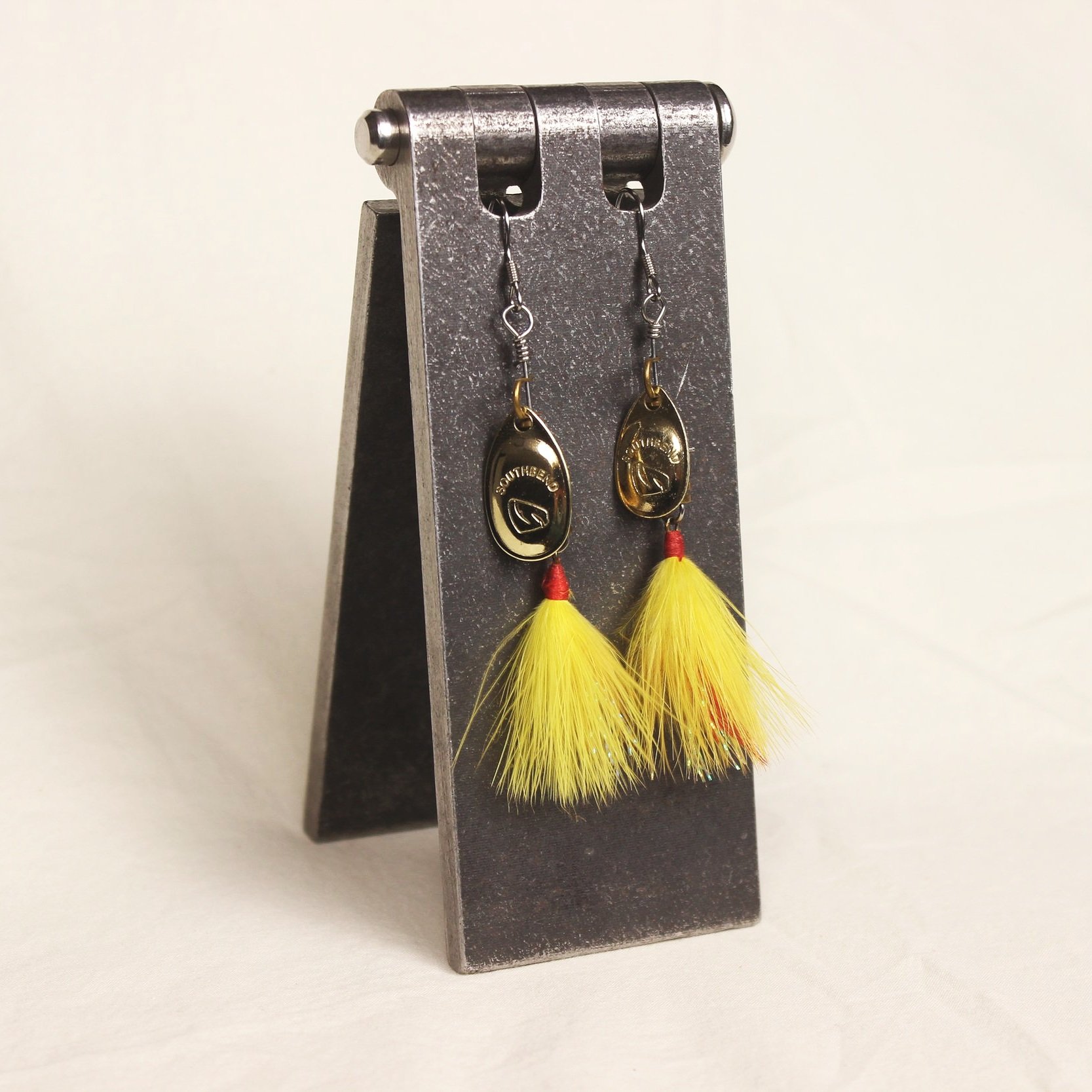 YELLOW FEATHER LURE EARRINGS