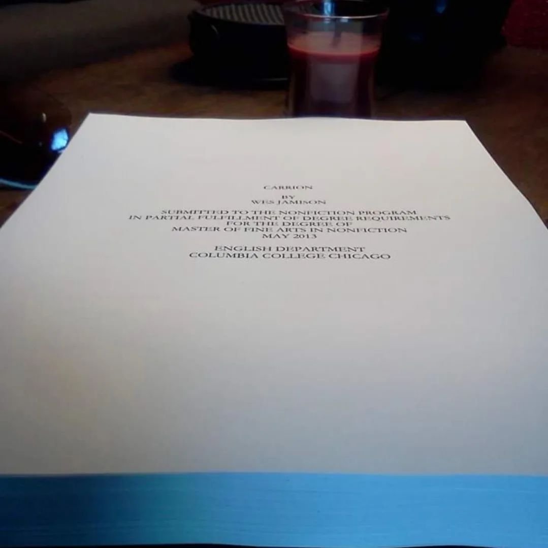 A memory from 11 years ago: CARRION in its natal, not-yet-digivolved formion (i.e. Printed out for thesis submission).