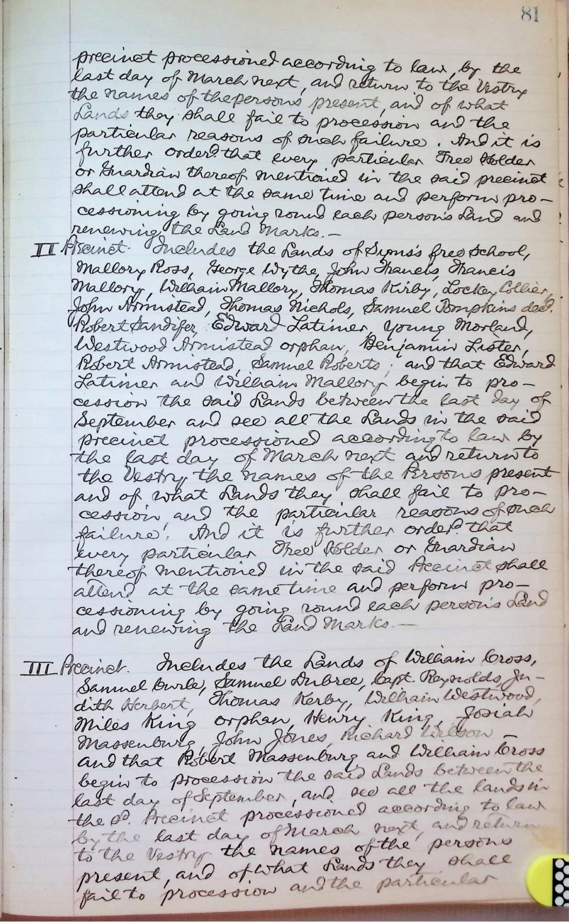 1779, Sept 8. Processioning records show Wythe in Precinct II. 