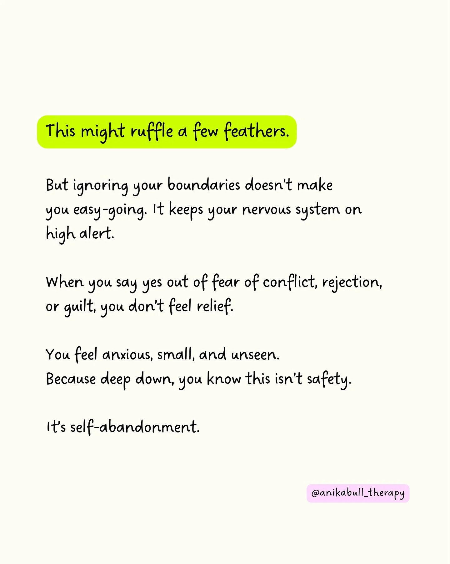 Boundaries are not about being rebellious, difficult, or selfish. They&rsquo;re about creating peace within your own life.

Having boundaries doesn&rsquo;t mean you&rsquo;ll never face conflict or difficult dynamics again. And, they certainly don&rsq