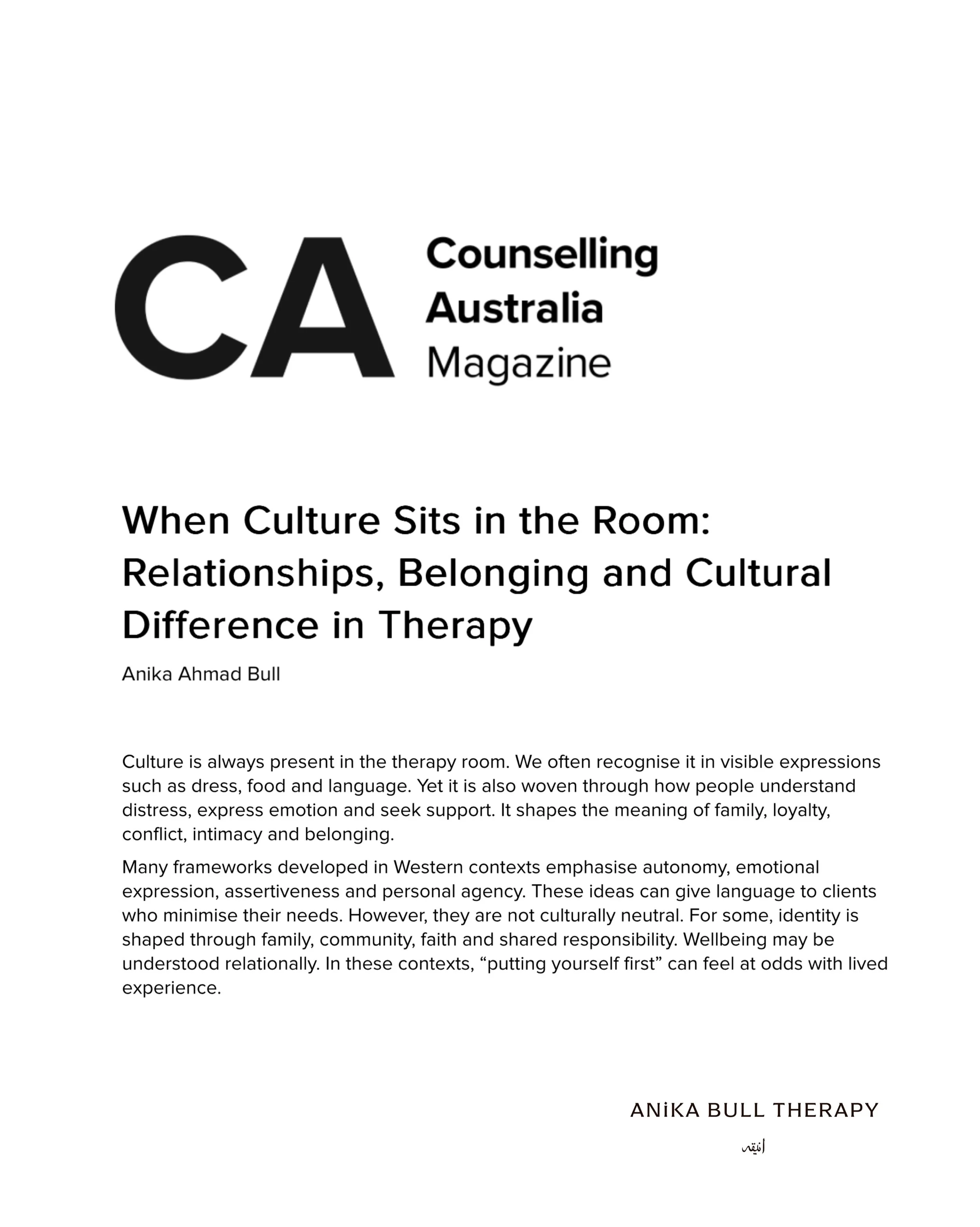 Had a bit of a pinch-me moment when I received this quarter&rsquo;s issue of Counselling Australia Magazine and saw my name published in it 😍

I&rsquo;m feeling so proud that I found the words to articulate such a nuanced subject in the therapeutic 