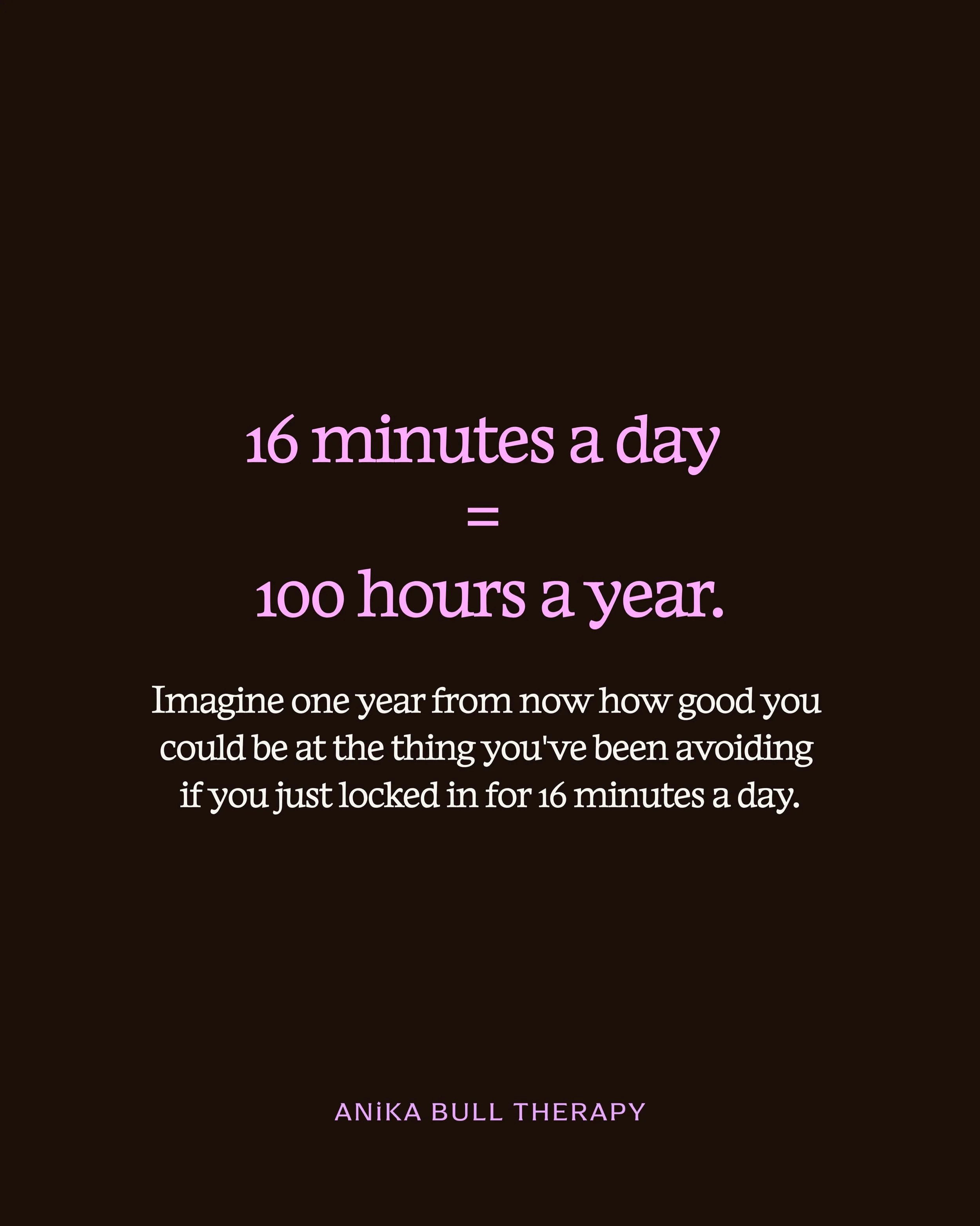 Yaoooo just under 6 weeks until my first half-marathon 🥳

And if I&rsquo;m being precise, it&rsquo;s actually 16 minutes and 26 seconds a day to reach 100 hours in a year.

But the point I&rsquo;m trying to make is this: your 🧠 is plastic, not elas