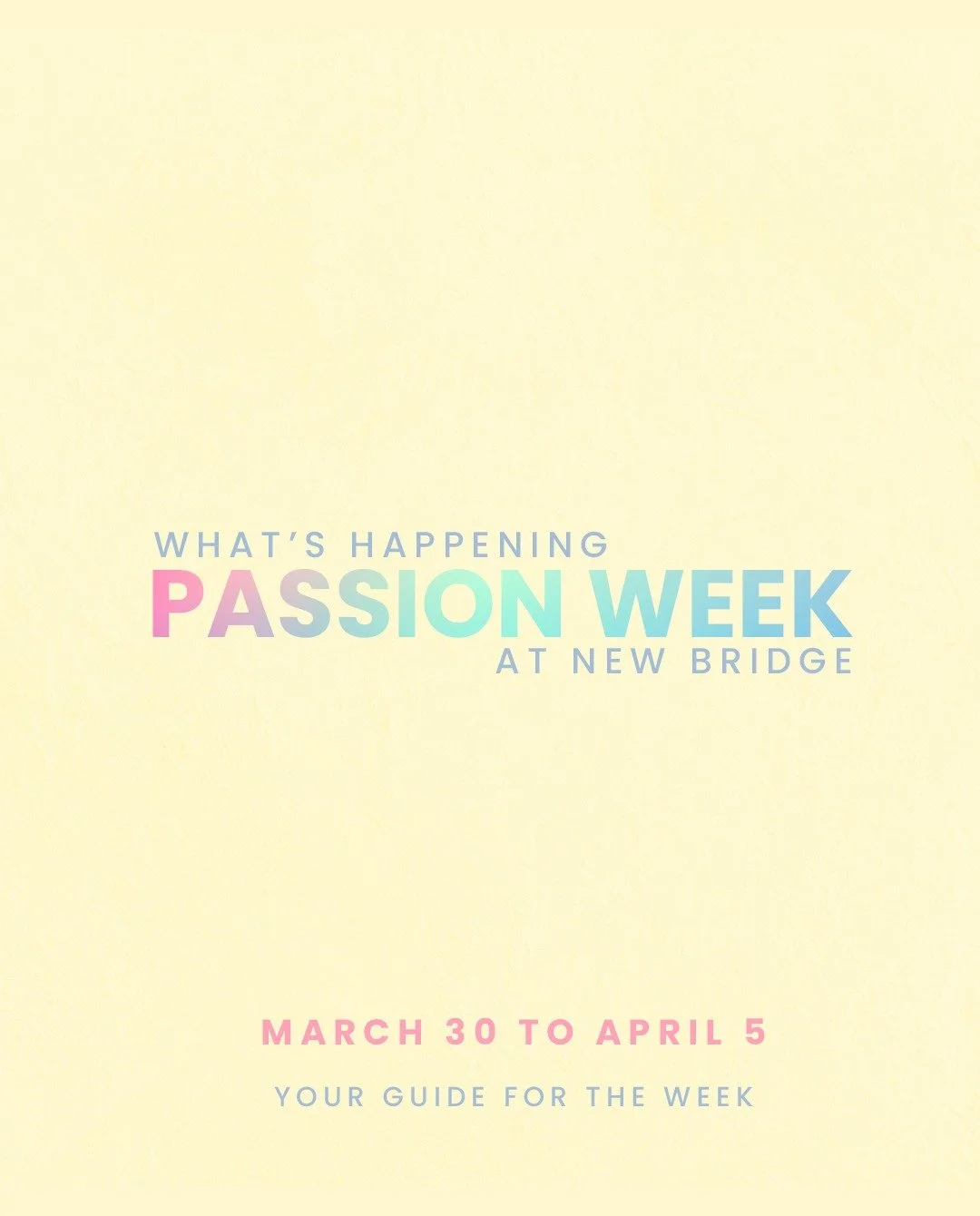 As we prepare our hearts for Easter, we invite you to join us for a special week of prayer and worship. From Monday to Wednesday (March 30-April 1), we will gather each evening at 6:30 PM to set aside intentional time to meet with God.

The Passover 