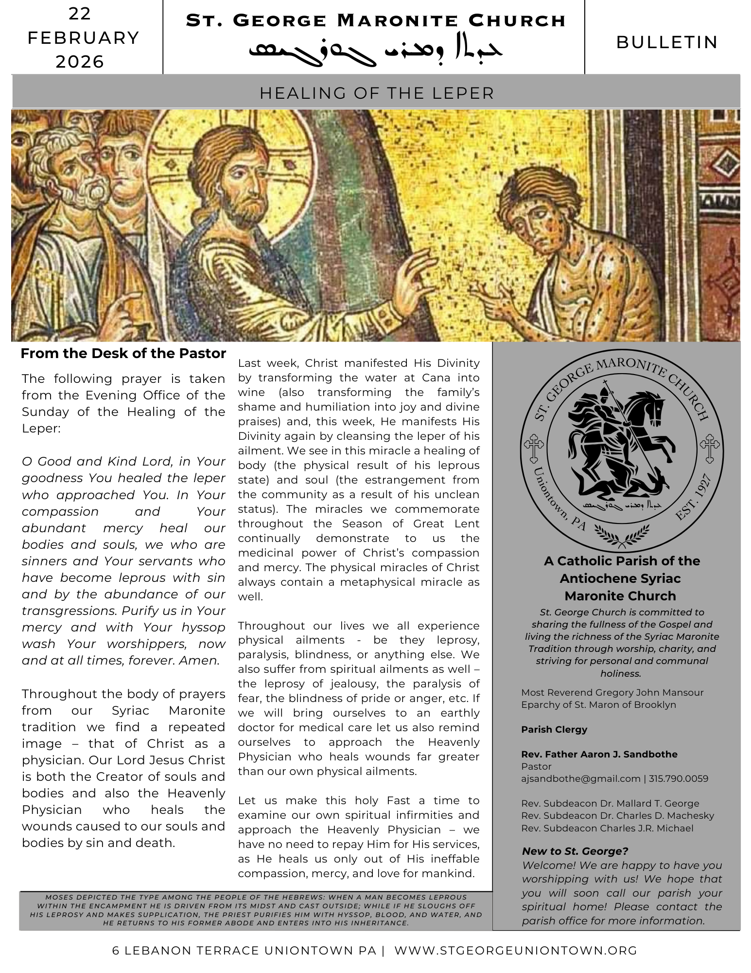 eBulletin | 22 February 2026 | Healing of the Leper