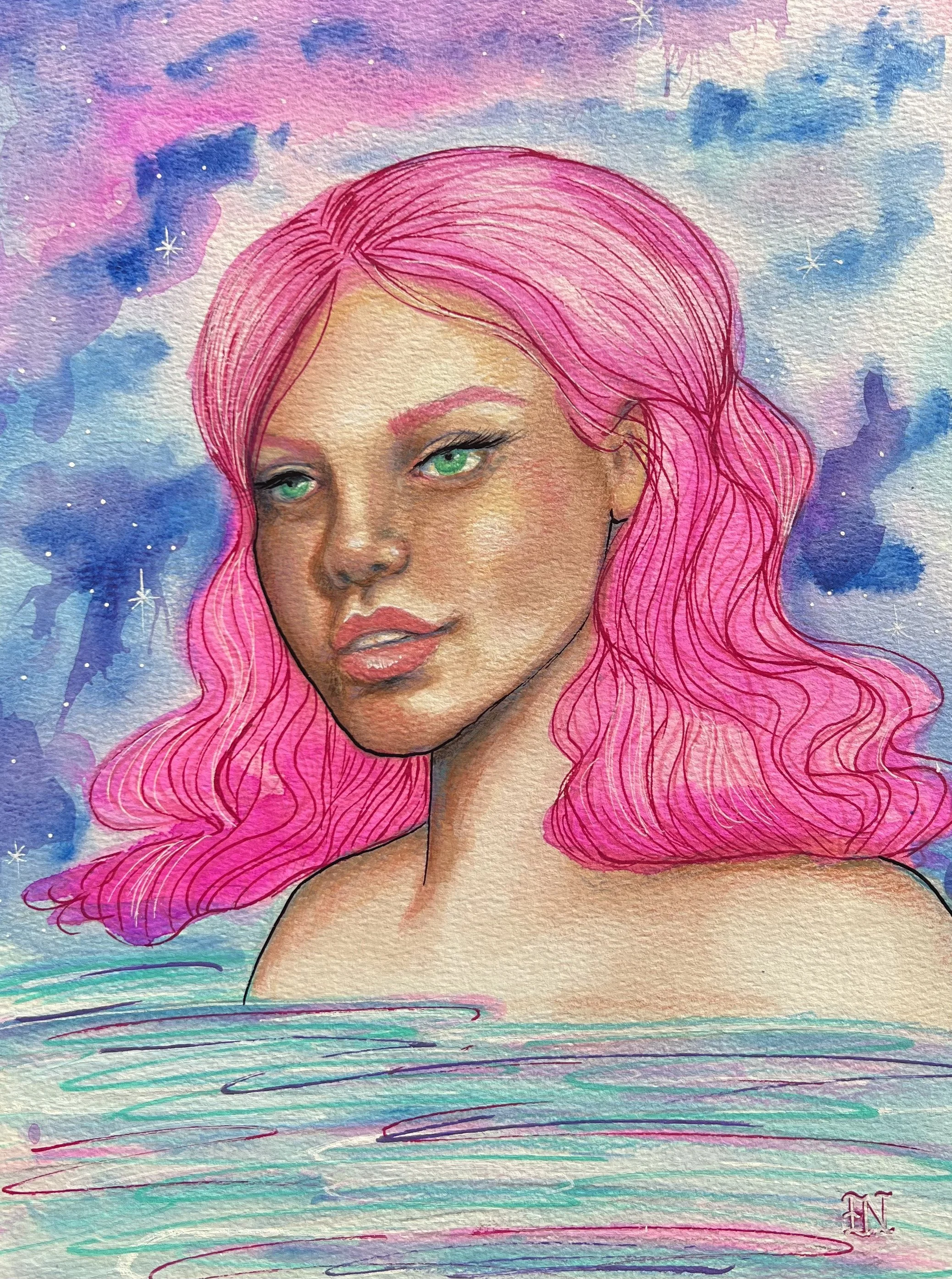 Magenta Waves, 9x12