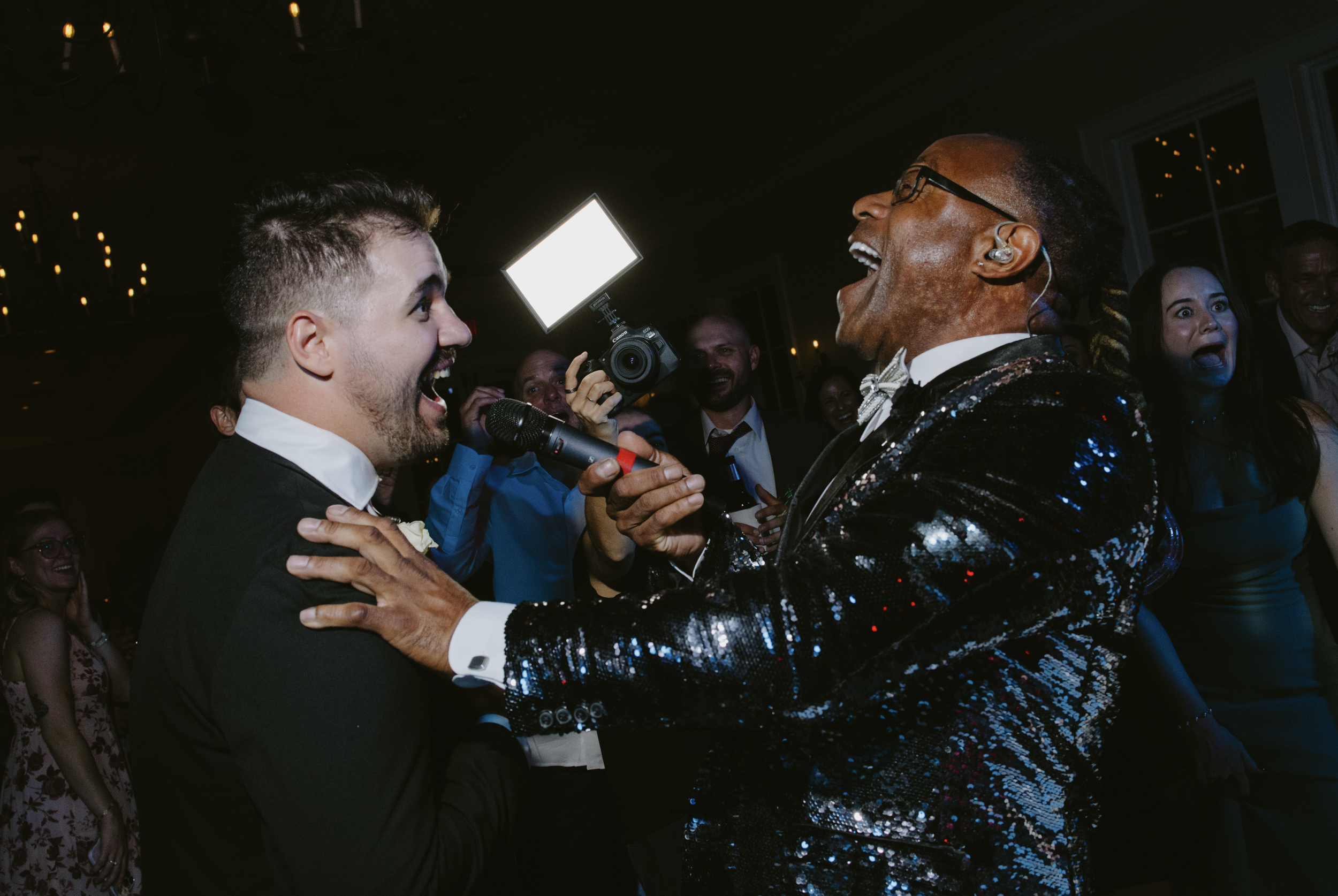 New Orleans Groom singing with the band at the wedding