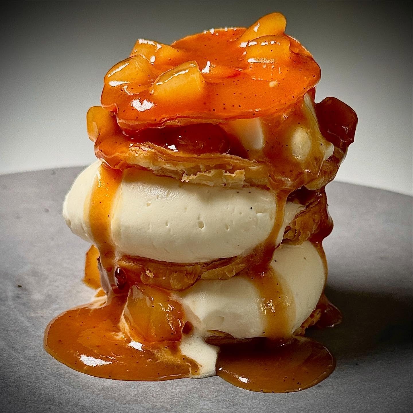 Rum Caramelised Pears - Vanilla Cream - Pastry Leaves 

#classic #devine