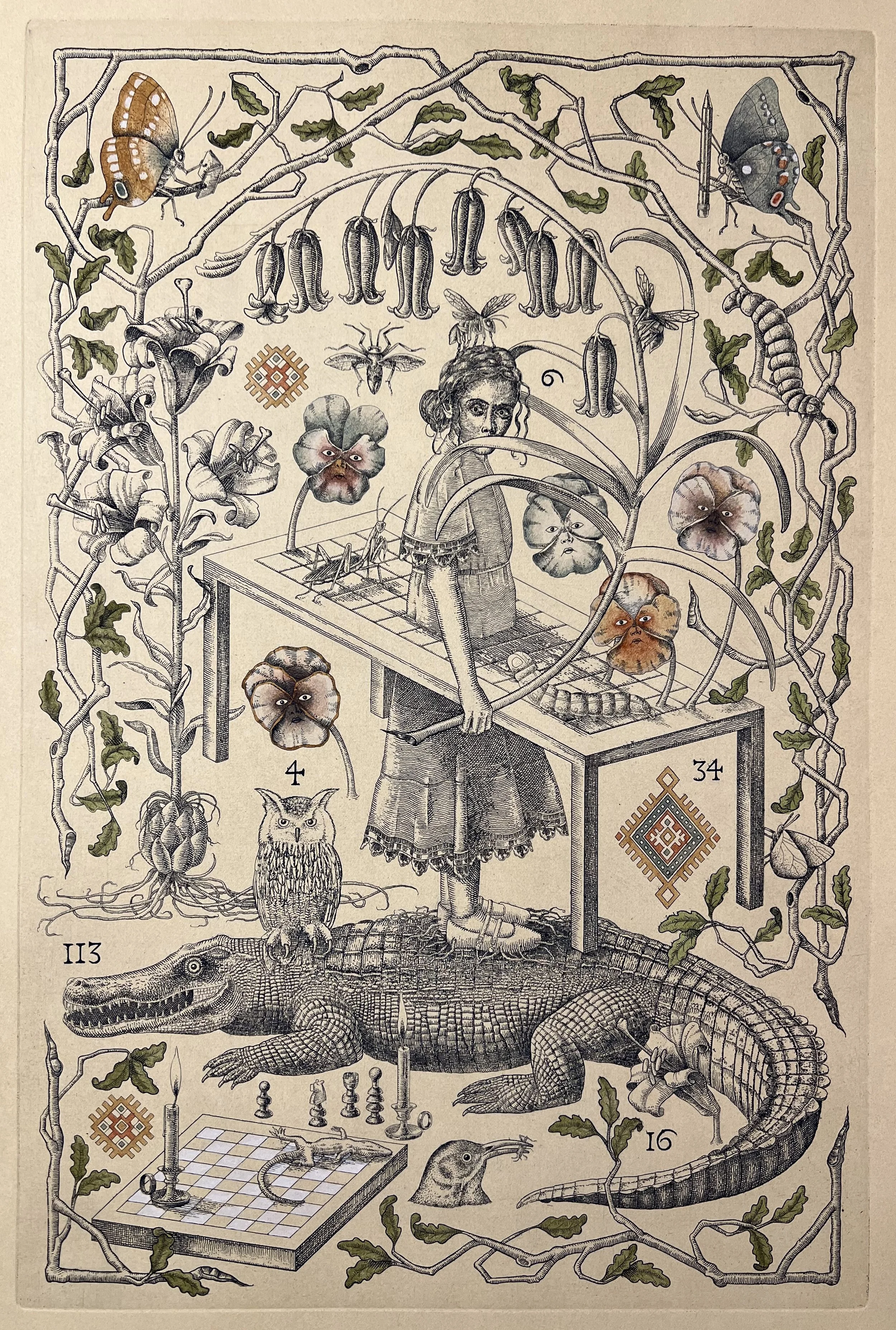 Flower Phantoms, etching & watercolor, 12"x18", 2025.
