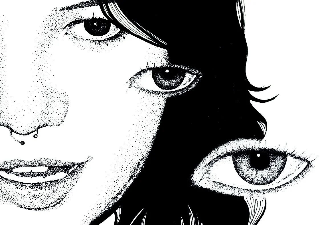 Self Portrait Closeup. 22"x30". Ink on Paper
