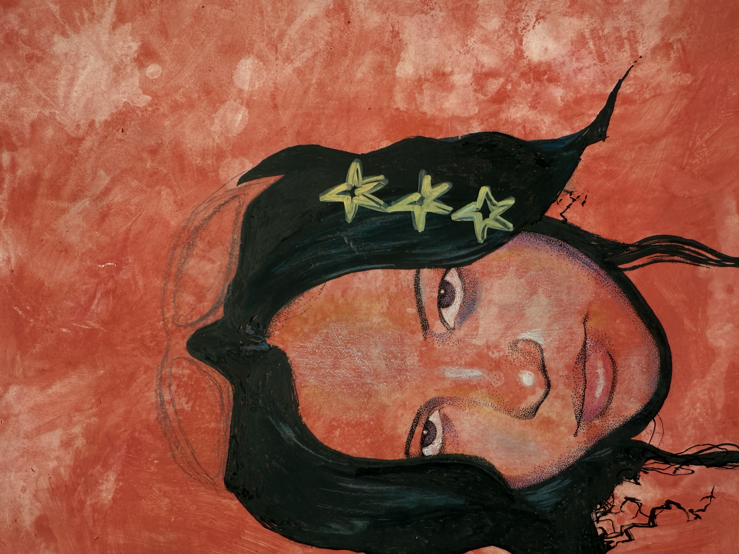 Self Portrait. 8"x8". Acrylic & Ink & Colored Pencils on MDF Board