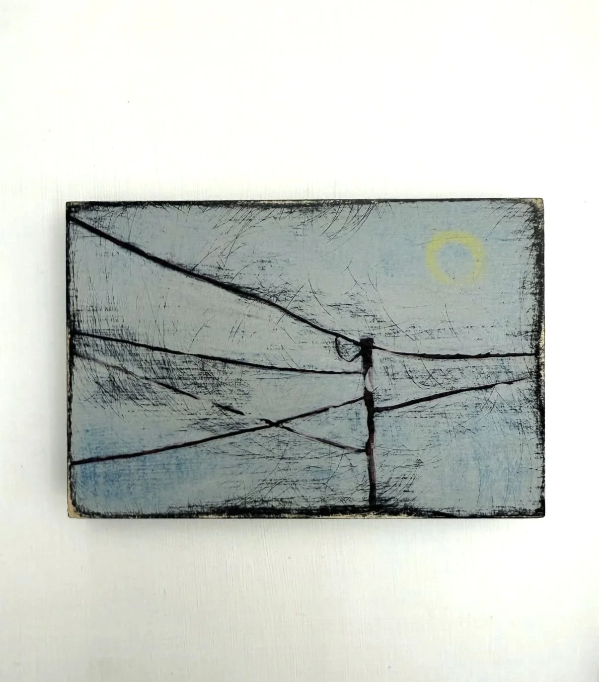 Obstruction. Acrylic and Wax Pastel on Wood. 4"x6"