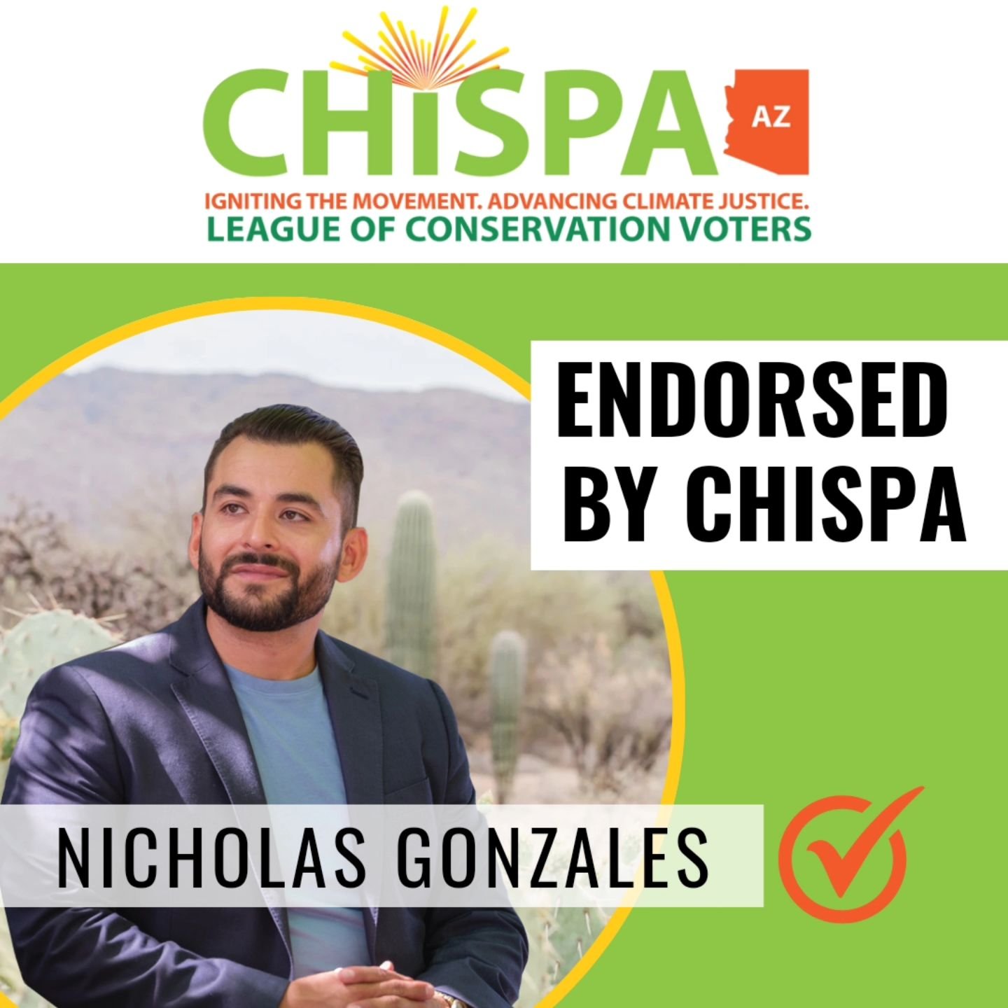 I'm so proud to be officially endorsed by CHISPA!  Chispa envisions an inclusive and reflective democracy where the Latinx communities&rsquo; rights to clean air and water, healthy neighborhoods, and a safe climate for generations to come, are well-p