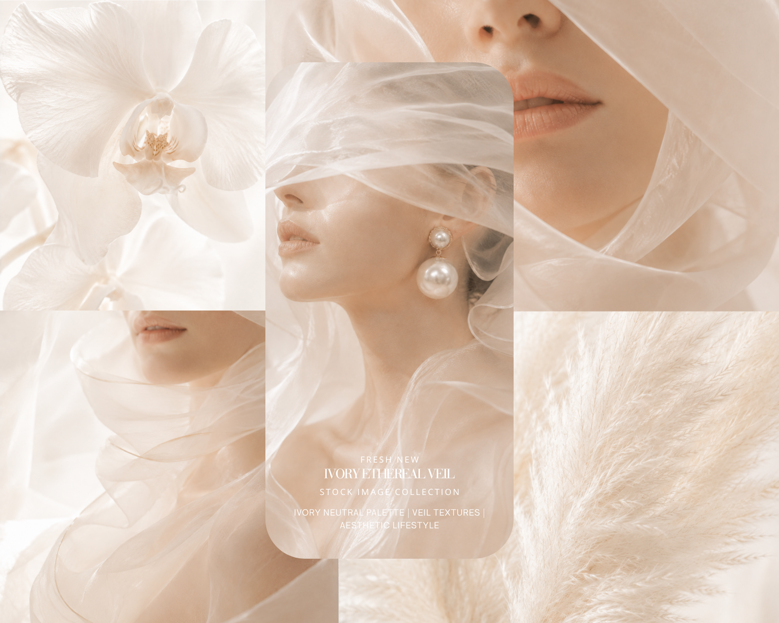 48 IVORY ETHEREAL VEIL AESTHETIC STOCK IMAGES - AI FEMININE BRIDAL VEIL, PEARL EARRING & PAMPAS GRASS SOFT IVORY DREAMY ORCHID & SPIRAL STAIRCASE EDITORIAL COLLECTION
