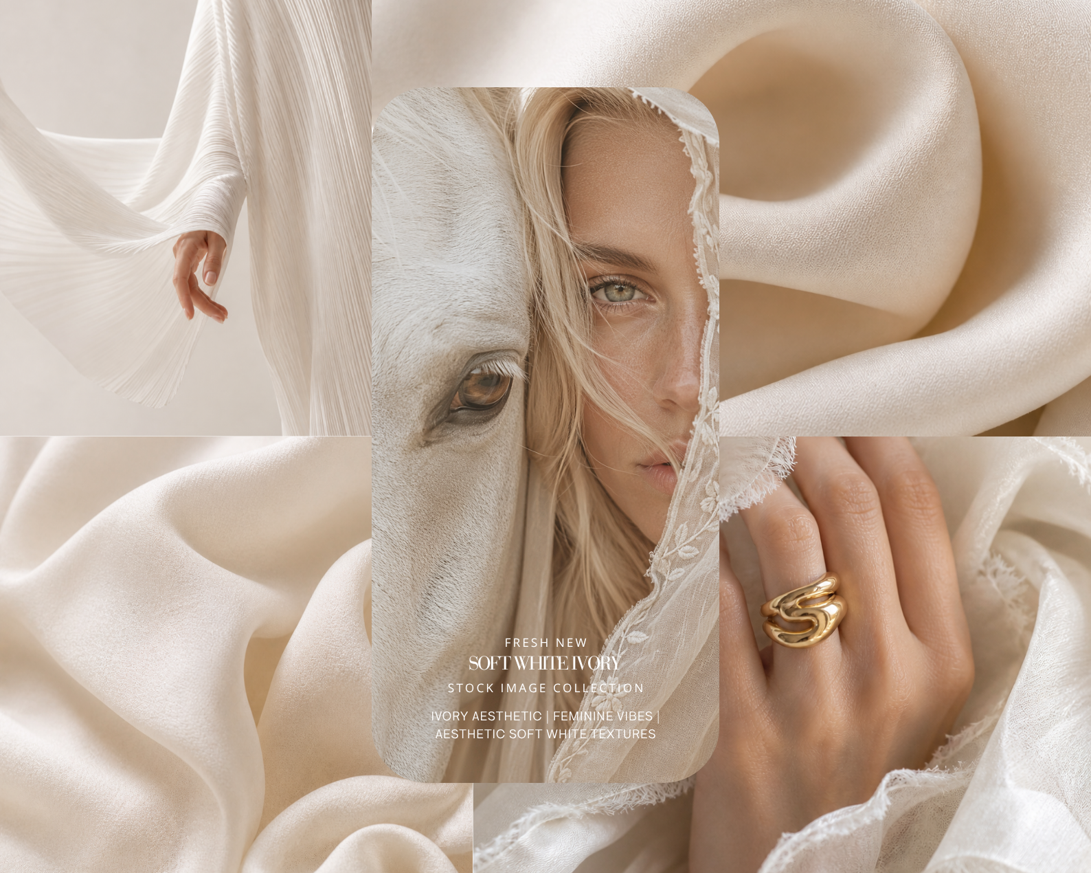 24 SOFT WHITE IVORY AESTHETIC STOCK IMAGES - AI FEMININE SILK TEXTURE, PEARL & GOLD JEWELRY EDITORIAL COLLECTION