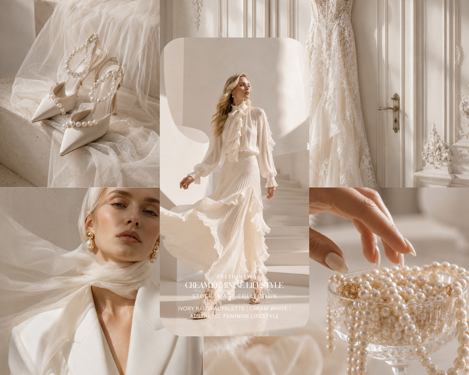 48 CREAM WHITE AESTHETIC STOCK IMAGES - AI FEMININE BRIDAL FASHION, BAROQUE INTERIOR & OLD MONEY PARISIAN EDITORIAL COLLECTION