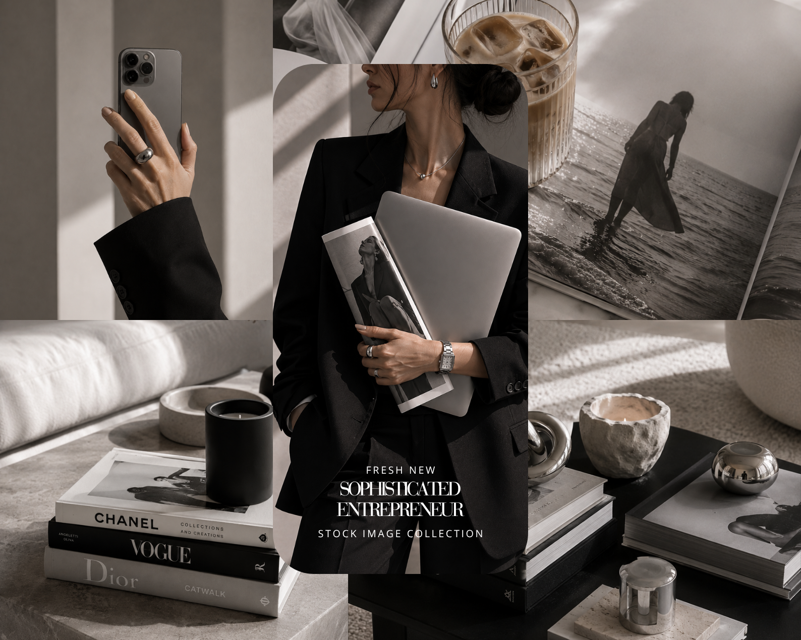 48 SOPHISTICATED ENTREPRENEUR AESTHETIC STOCK IMAGES - AI FEMININE FACELESS BLACK BLAZER, MACBOOK & LUXURY COFFEE DARK FEMININE BUSINESS LIFESTYLE LUXE WORKSPACE EDITORIAL COLLECTION