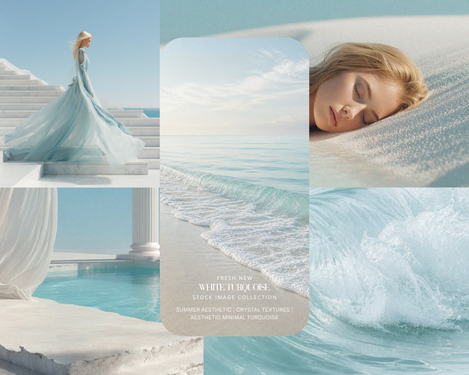 16 AI AESTHETIC WHITE PRISTINE TURQUOISE COASTAL SUMMER VIBES STOCK IMAGE COLLECTION