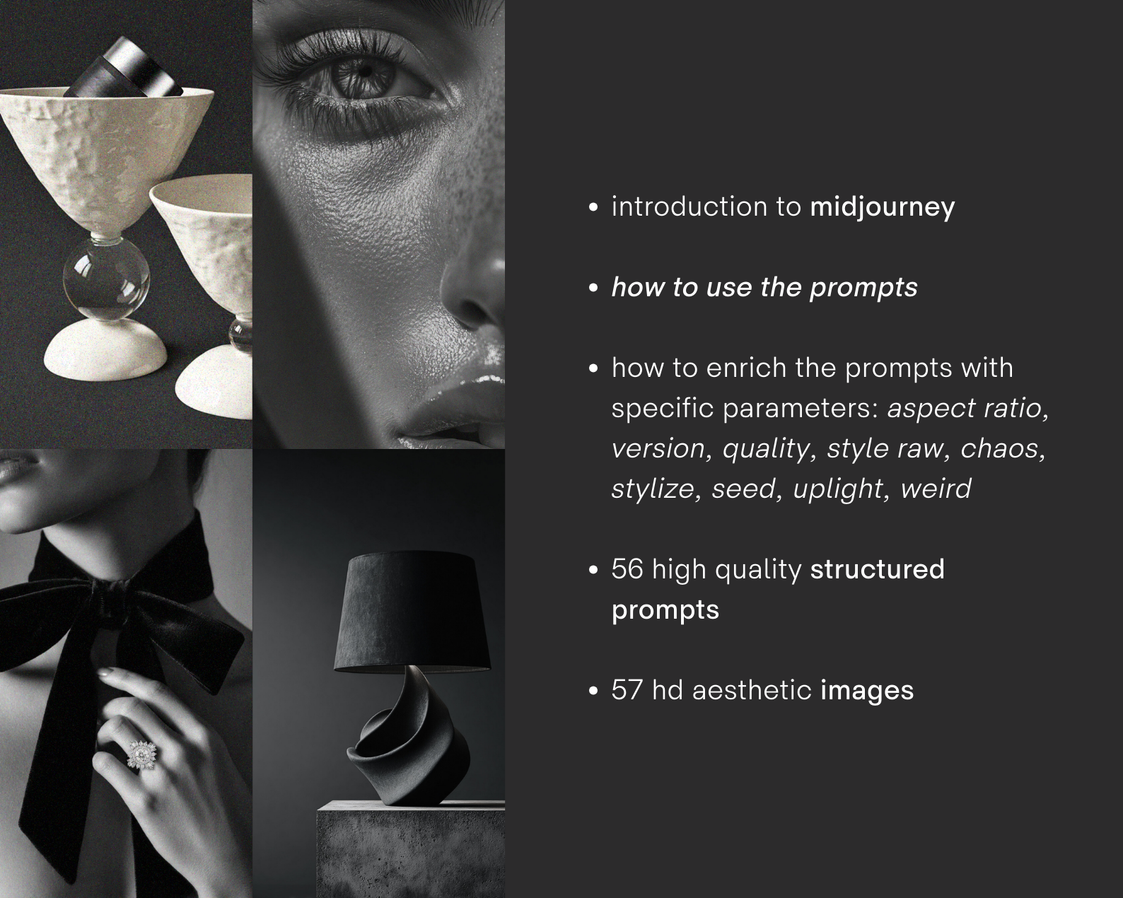 BLACK AND WHITE MIDJOURNEY PROMPT GUIDE