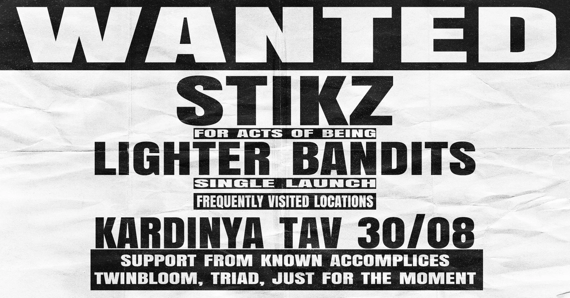 STIKZ Lighter Bandit Single Launch At Kardinya Tavern 30/08/25 with TWINBLOOM, TRIAD & JUST FOR THE MOMENT
