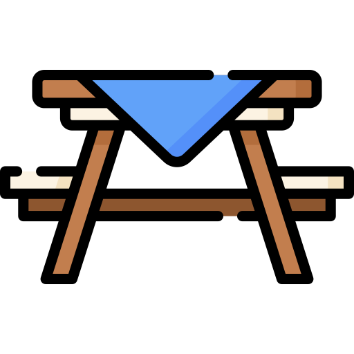 A wooden workbench with a blue triangular object on top, surrounded by various tools and supplies.